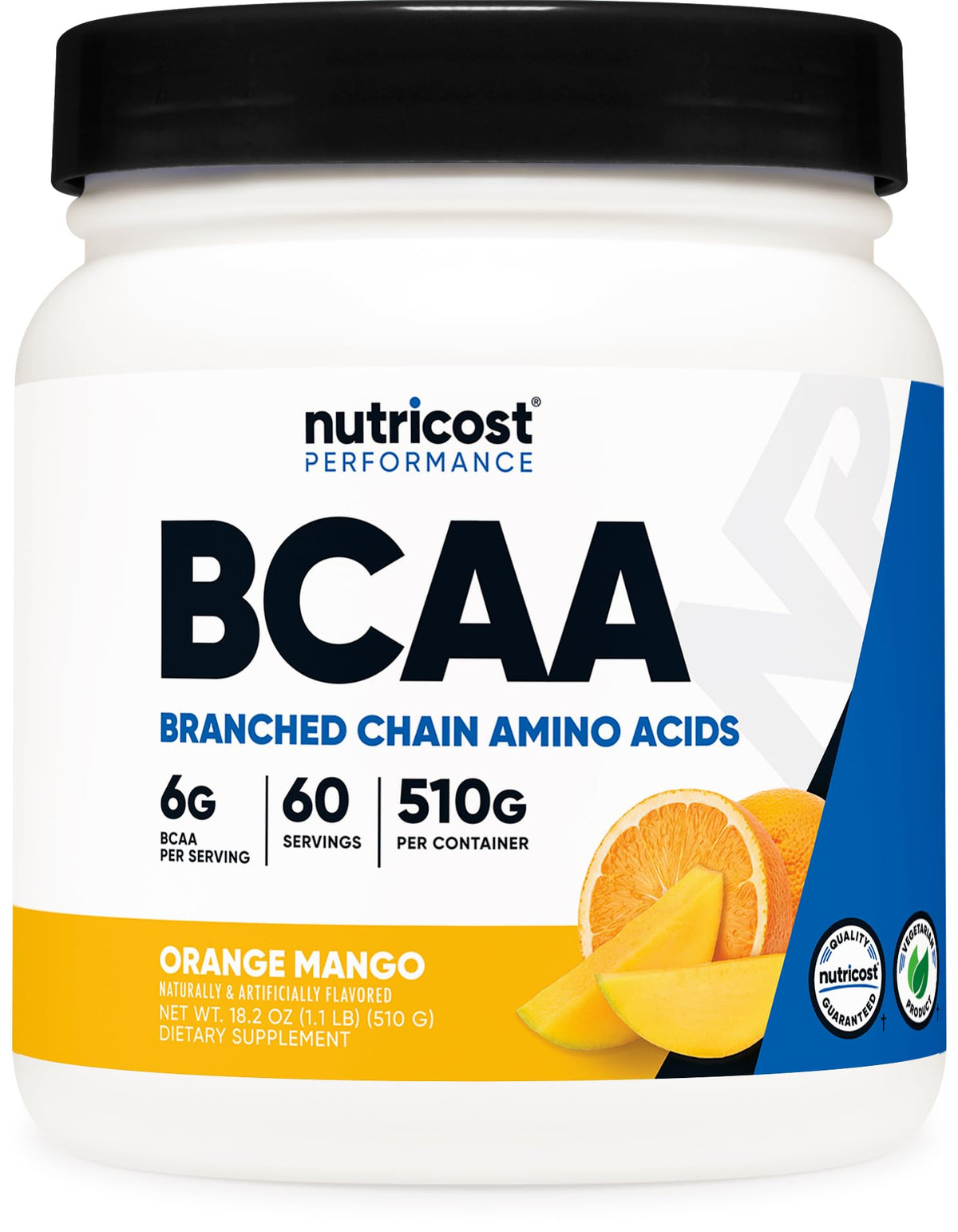 Nutricost BCAA Powder orange mango flavour front view