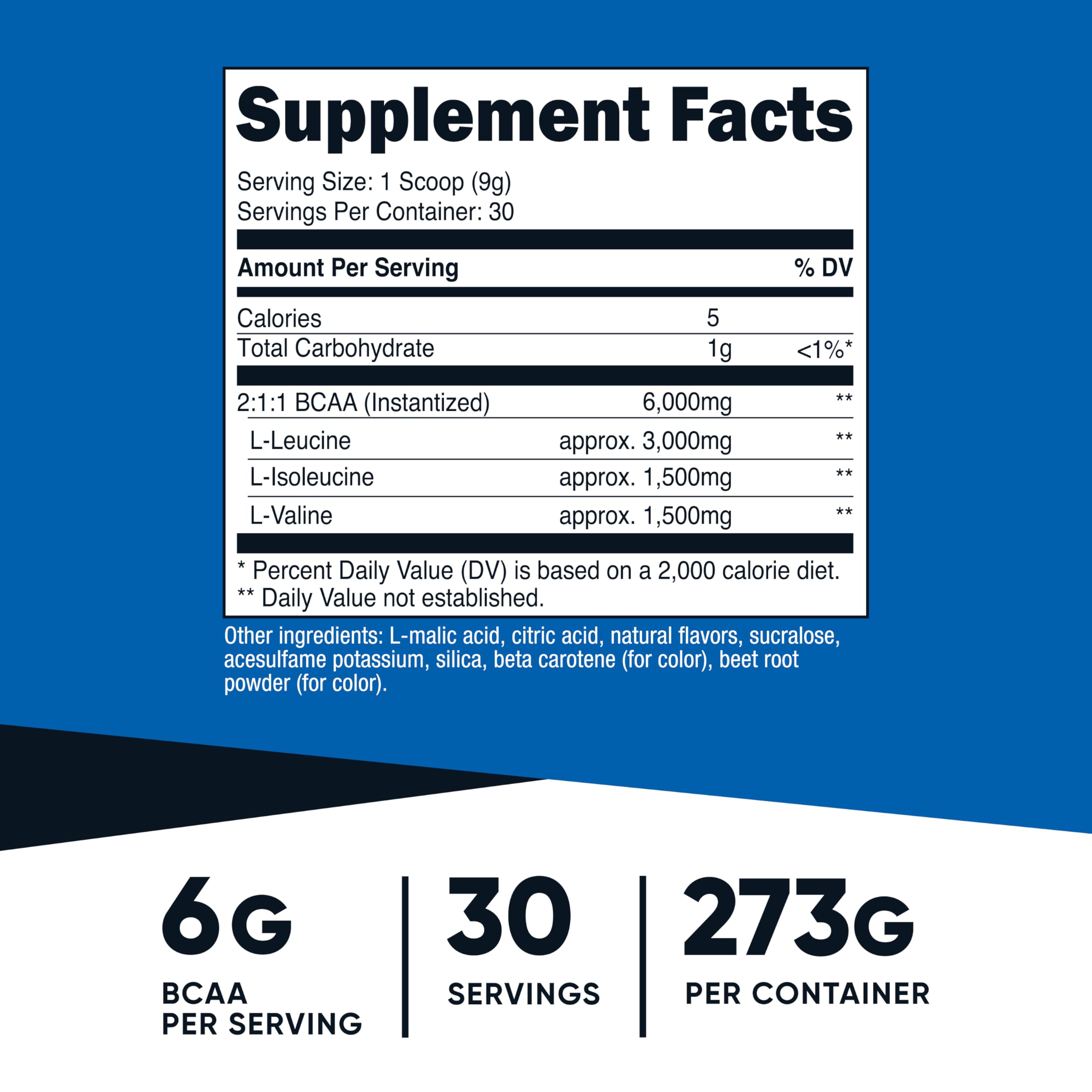 Nutricost BCAA Powder Peach Pear Flavour back view with nutritional information