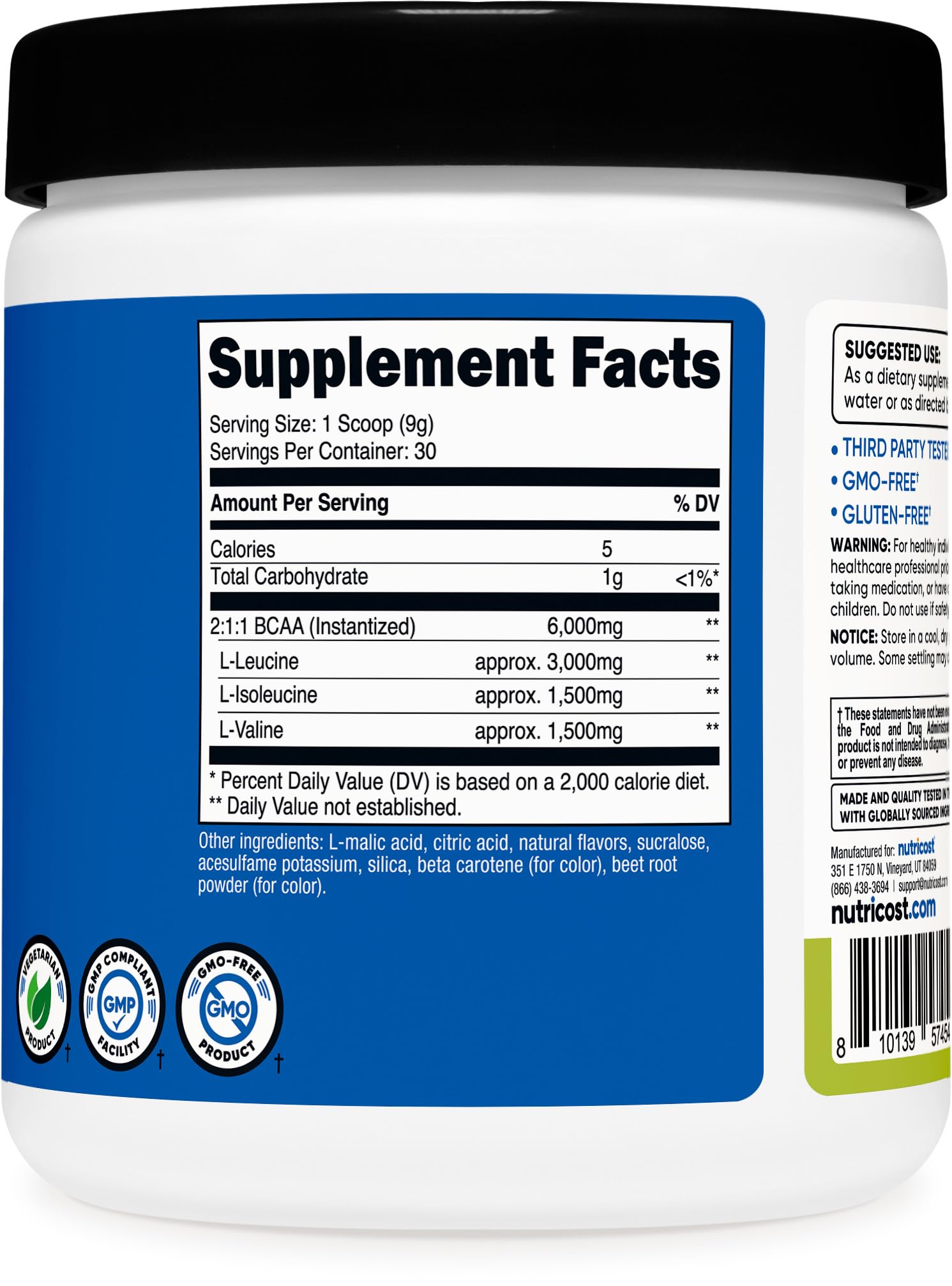 Nutricost BCAA Powder Peach Pear Flavour in a glass of water