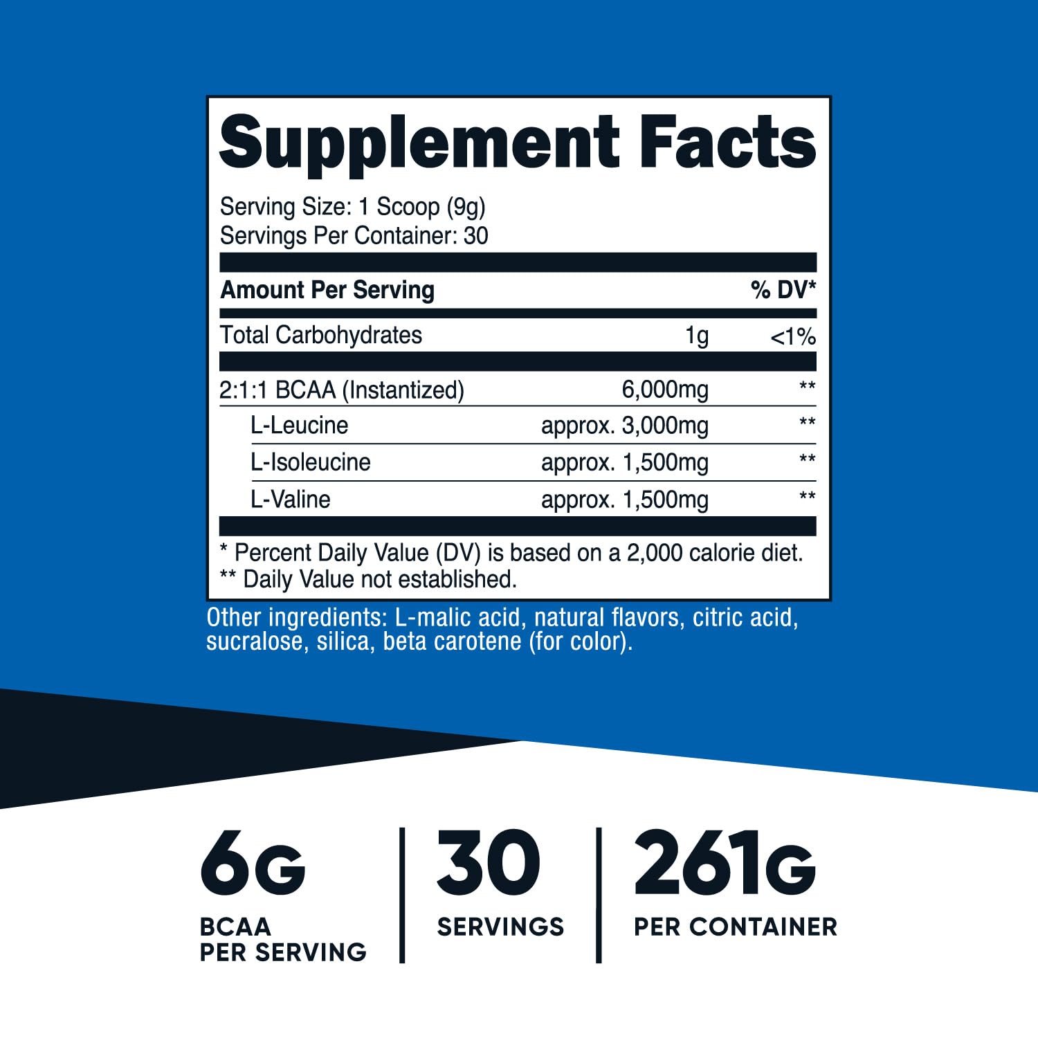 Nutricost BCAA Powder Pineapple Flavour nutritional information