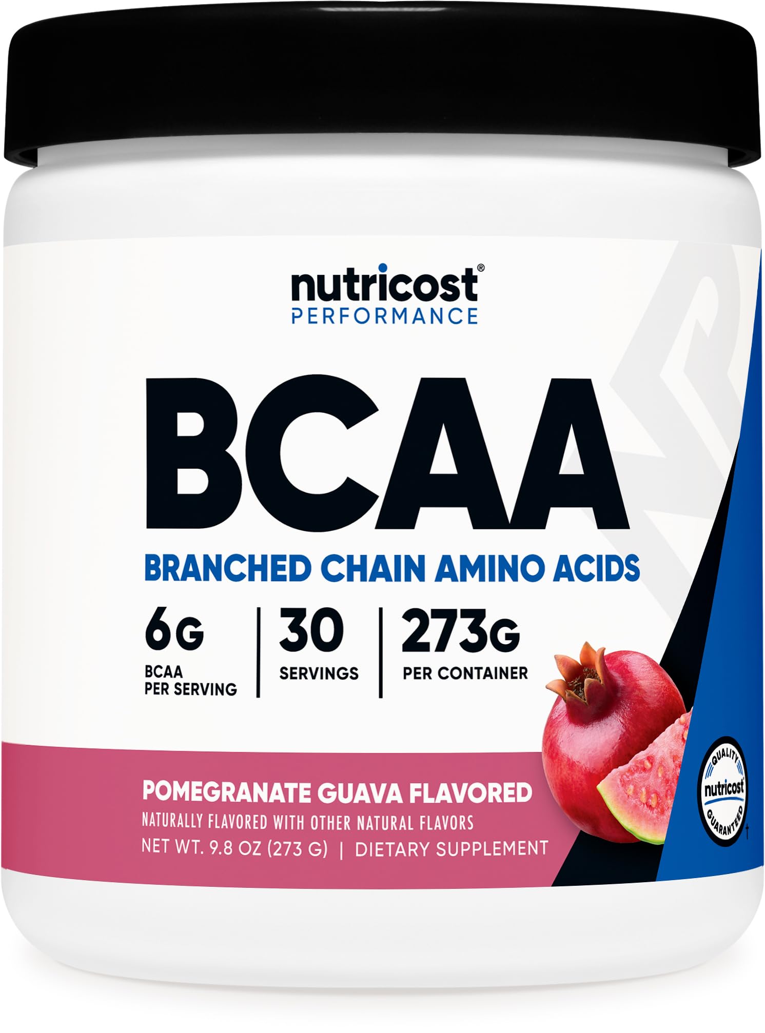 Nutricost BCAA Powder Pomegranate Guava front view with packaging