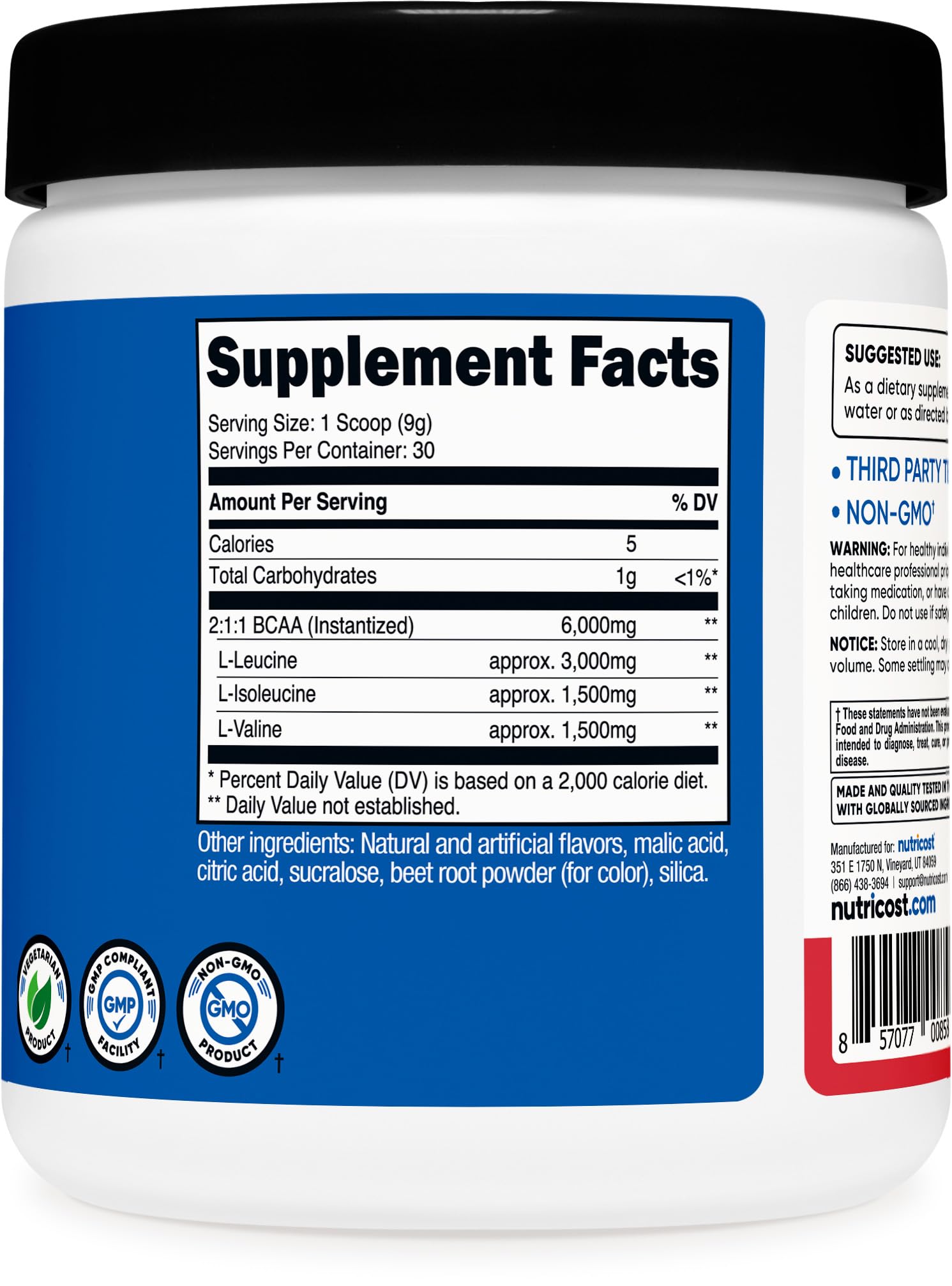 Nutricost BCAA Powder Strawberry Kiwi ingredients list