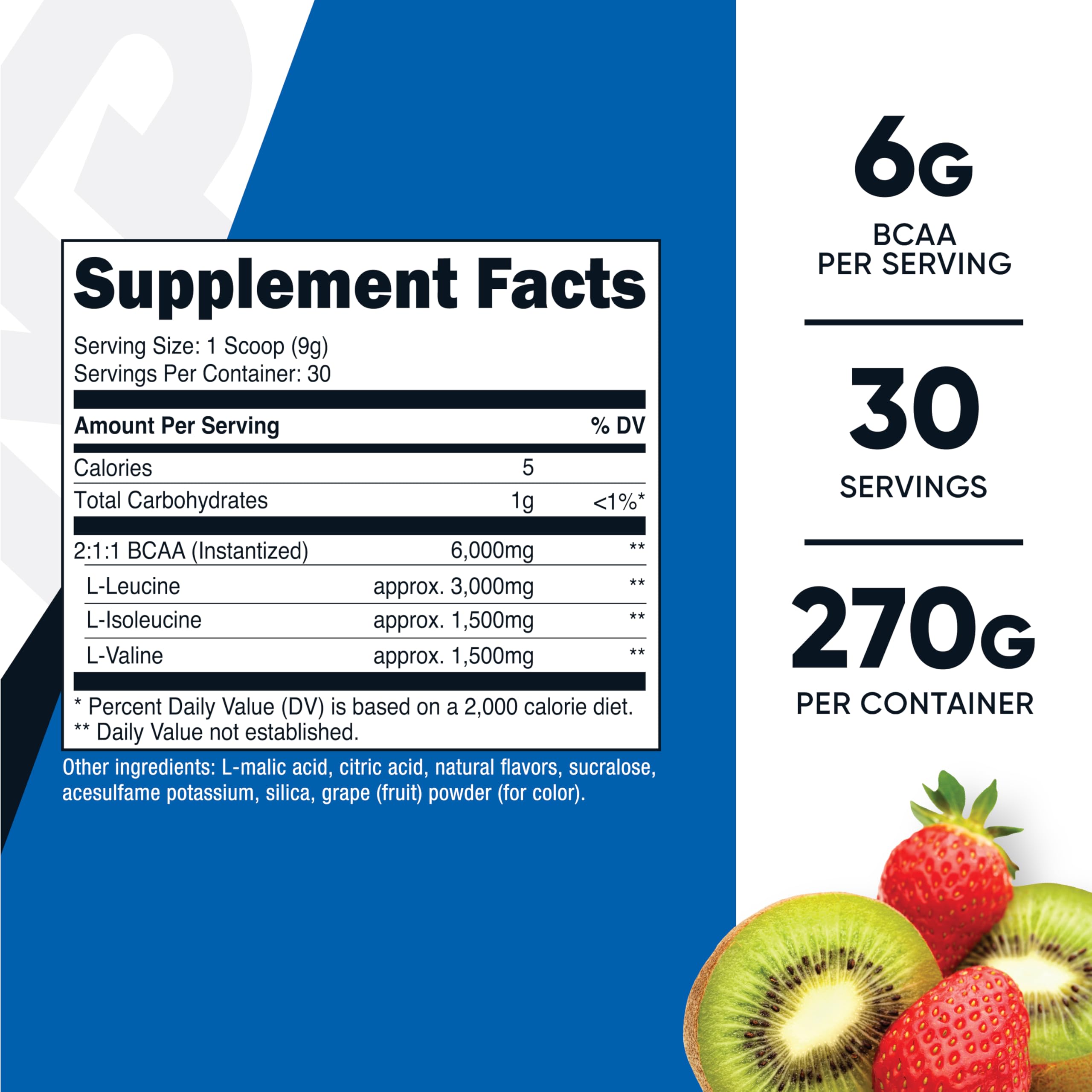 Nutricost BCAA Powder Strawberry Kiwi scoop included