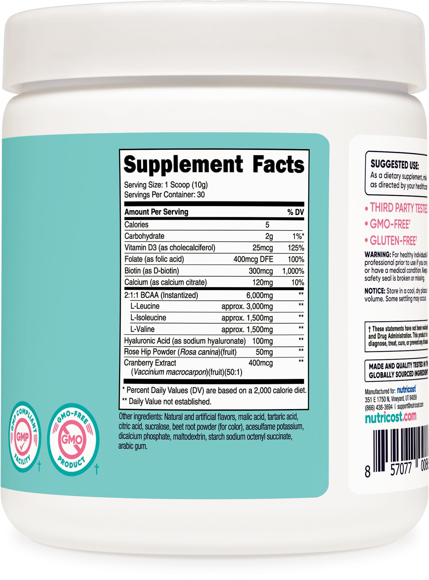 Nutricost BCAA Powder with natural ingredients display