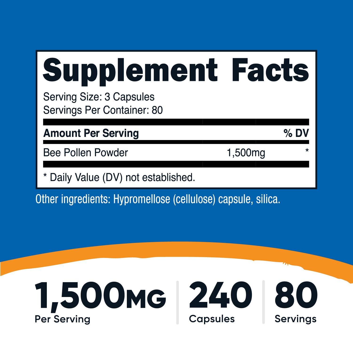 Nutricost Bee Pollen Capsules 1,500mg serving size label