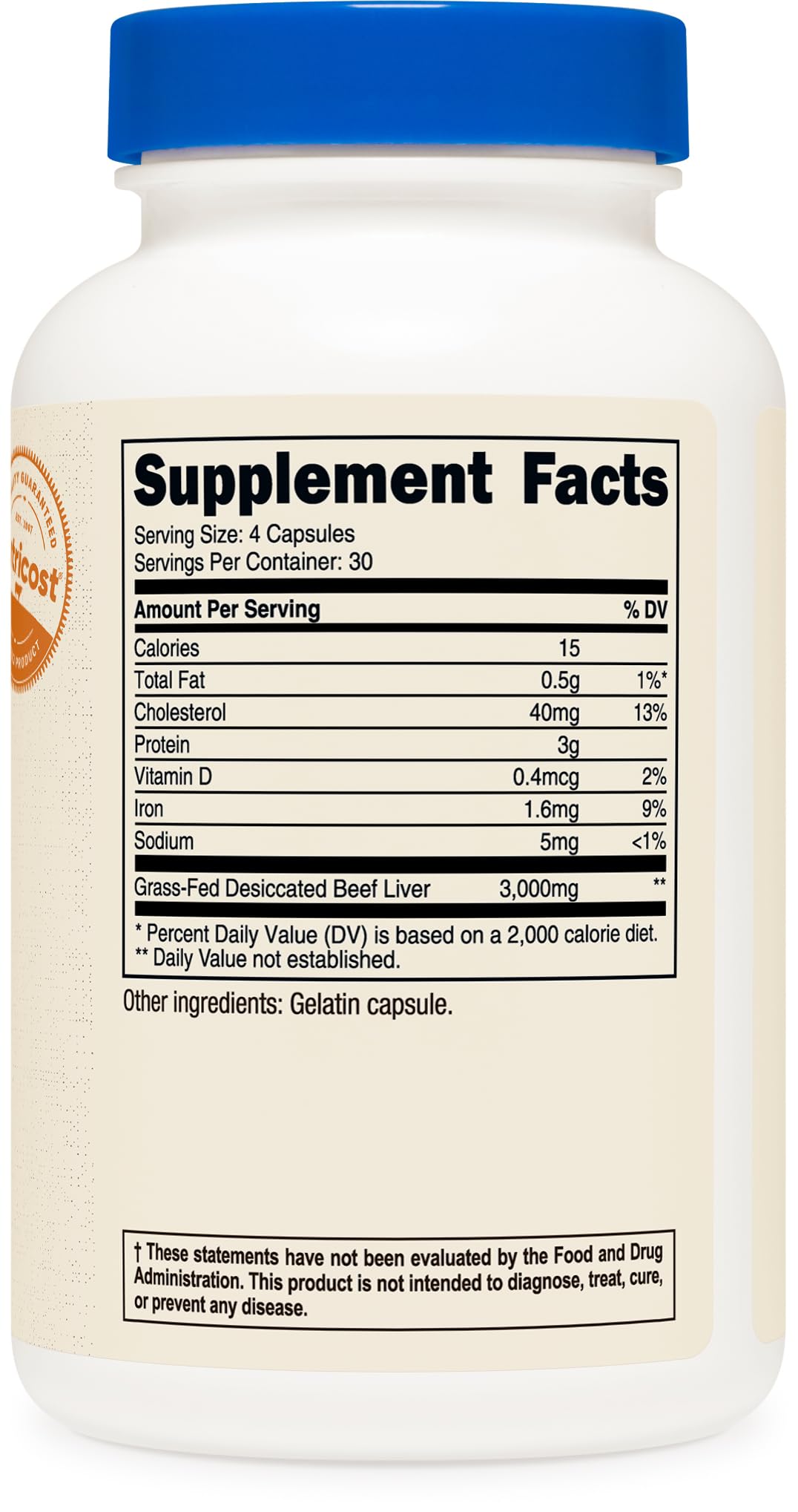 Nutricost Beef Liver Extract Capsules 3000mg with a measuring spoon