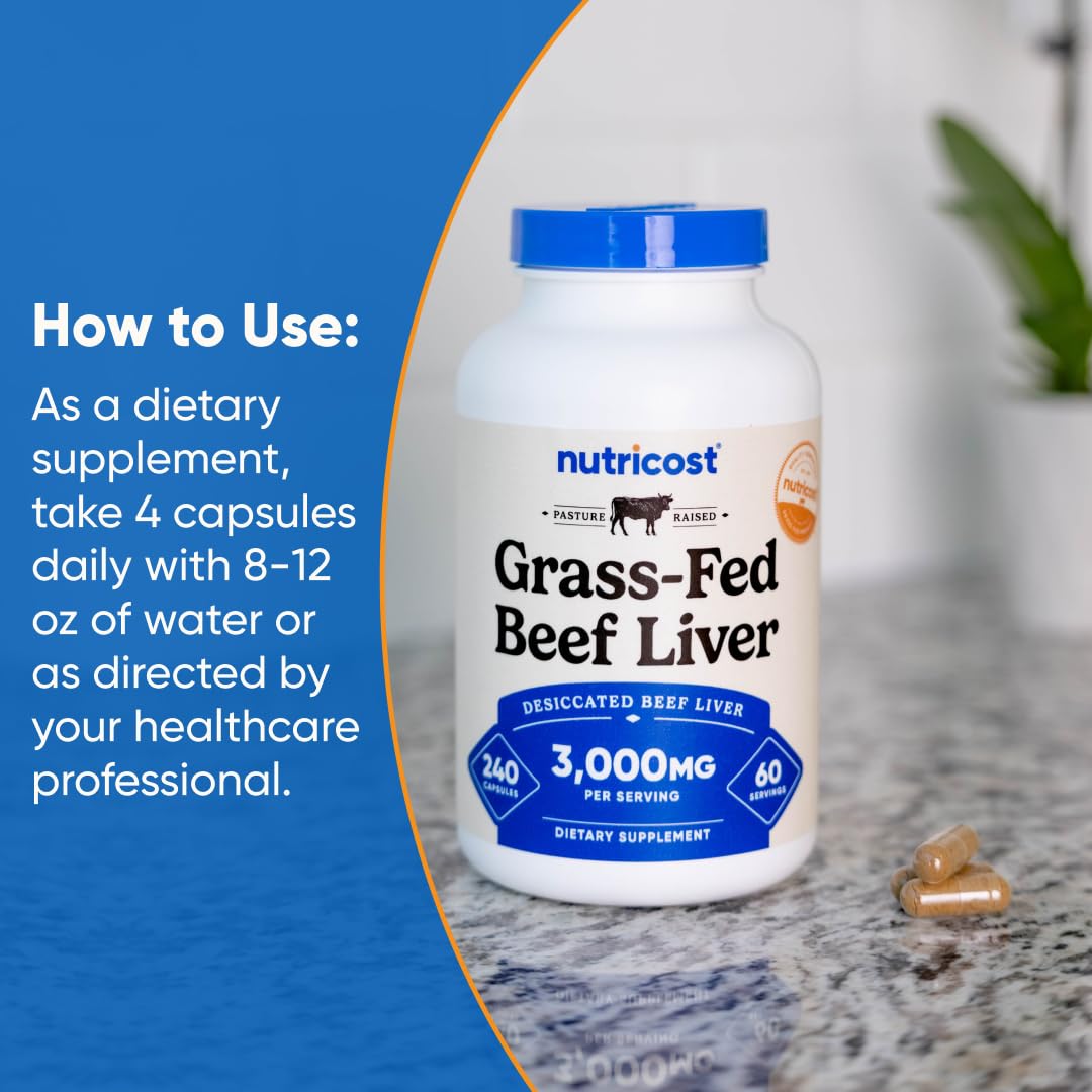 Nutricost Beef Liver Extract Capsules on a wooden table