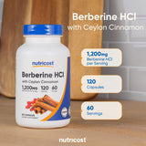Nutricost Berberine HCl bottle next to fresh cinnamon sticks