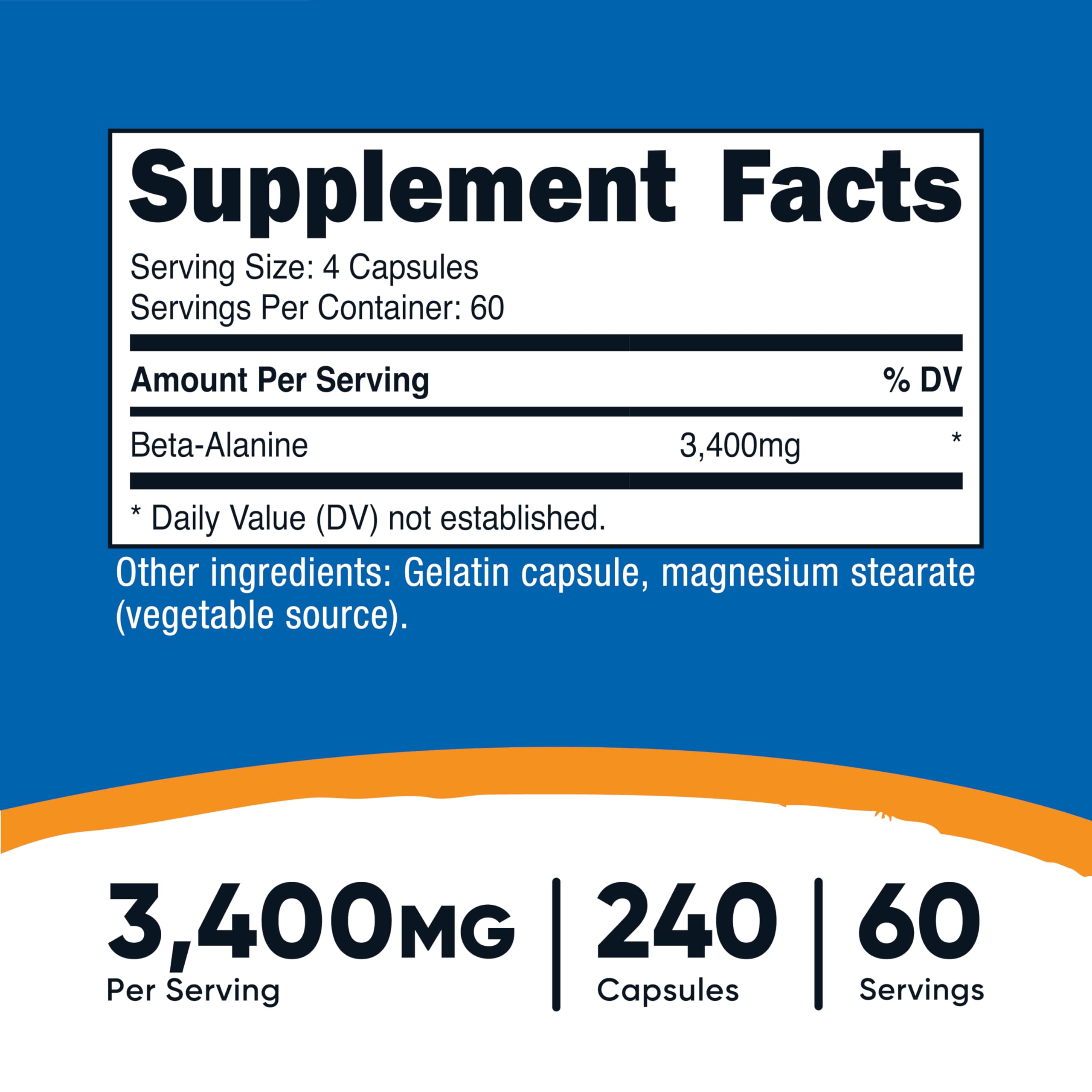 Nutricost Beta-Alanine Capsules showing the capsule size