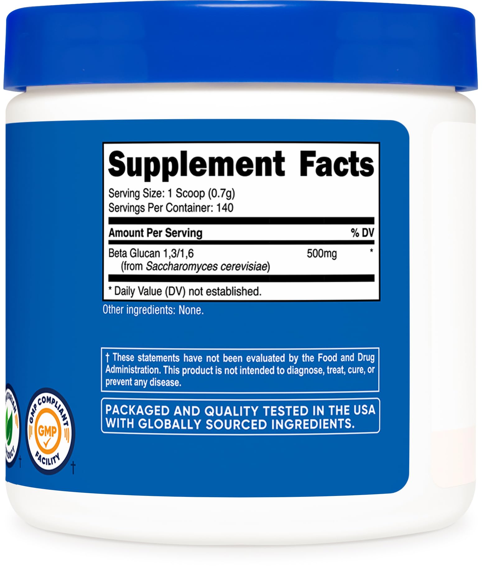 Nutricost Beta Glucan 1,3/1,6 powder on a kitchen counter