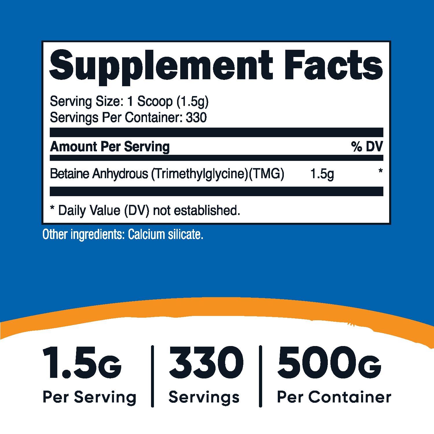 Nutricost Betaine Anhydrous Powder 500g side view
