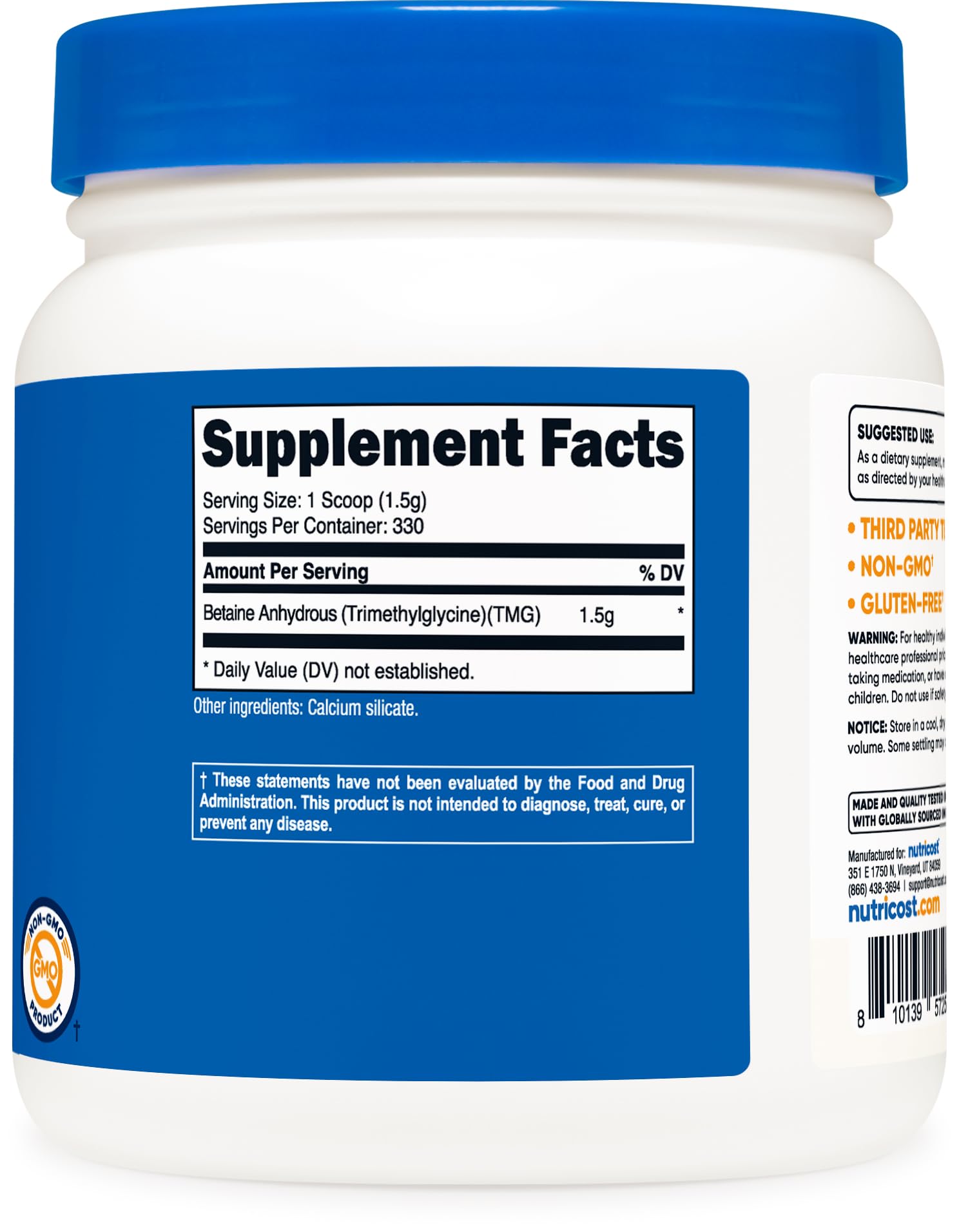 Nutricost Betaine Anhydrous Powder packaging details