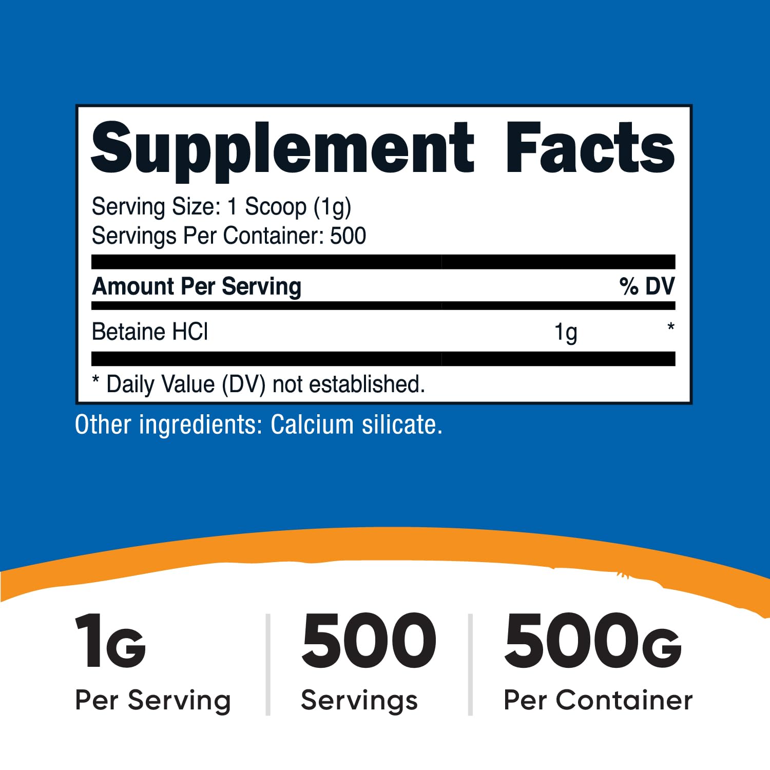 Nutricost Betaine HCI Powder 500g back view with ingredients