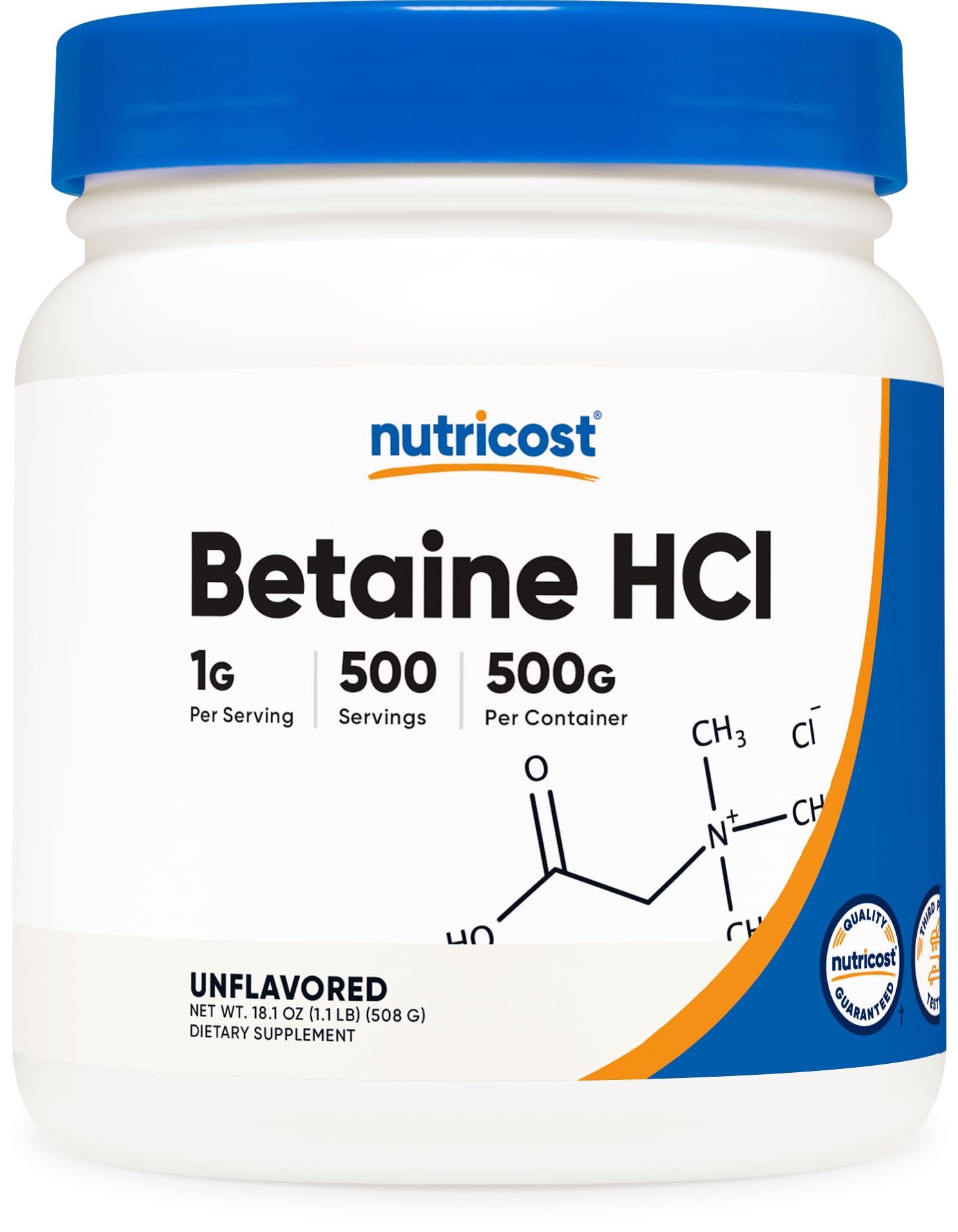 Nutricost Betaine HCI Powder 500g front view
