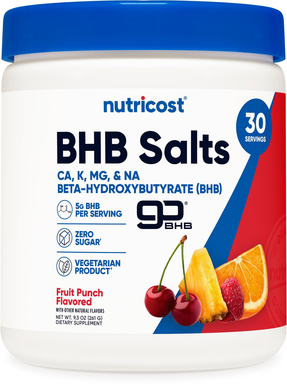 Nutricost BHB Salts Drink Mix Fruit Punch flavour front view