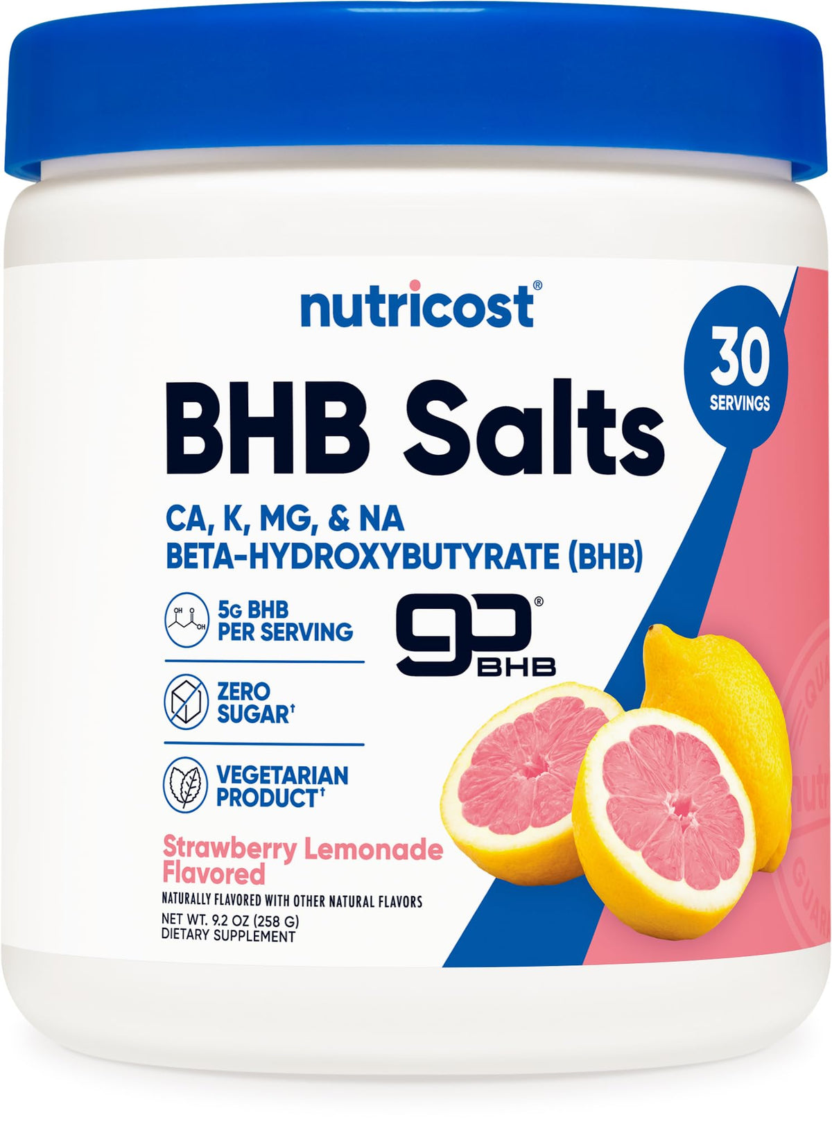 Nutricost BHB Salts Drink Mix Strawberry Lemonade front view