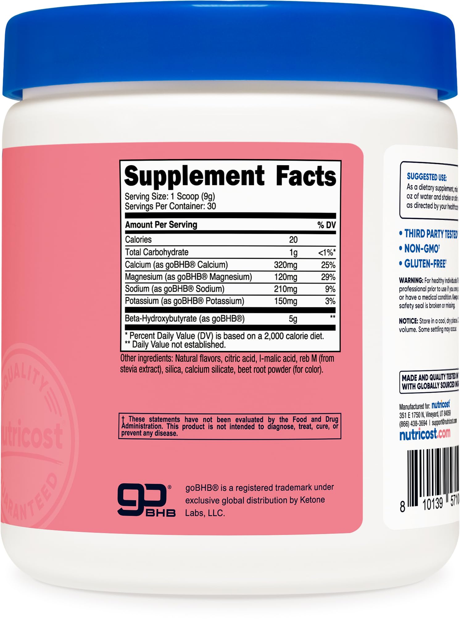 Nutricost BHB Salts Drink Mix Strawberry Lemonade ingredients list