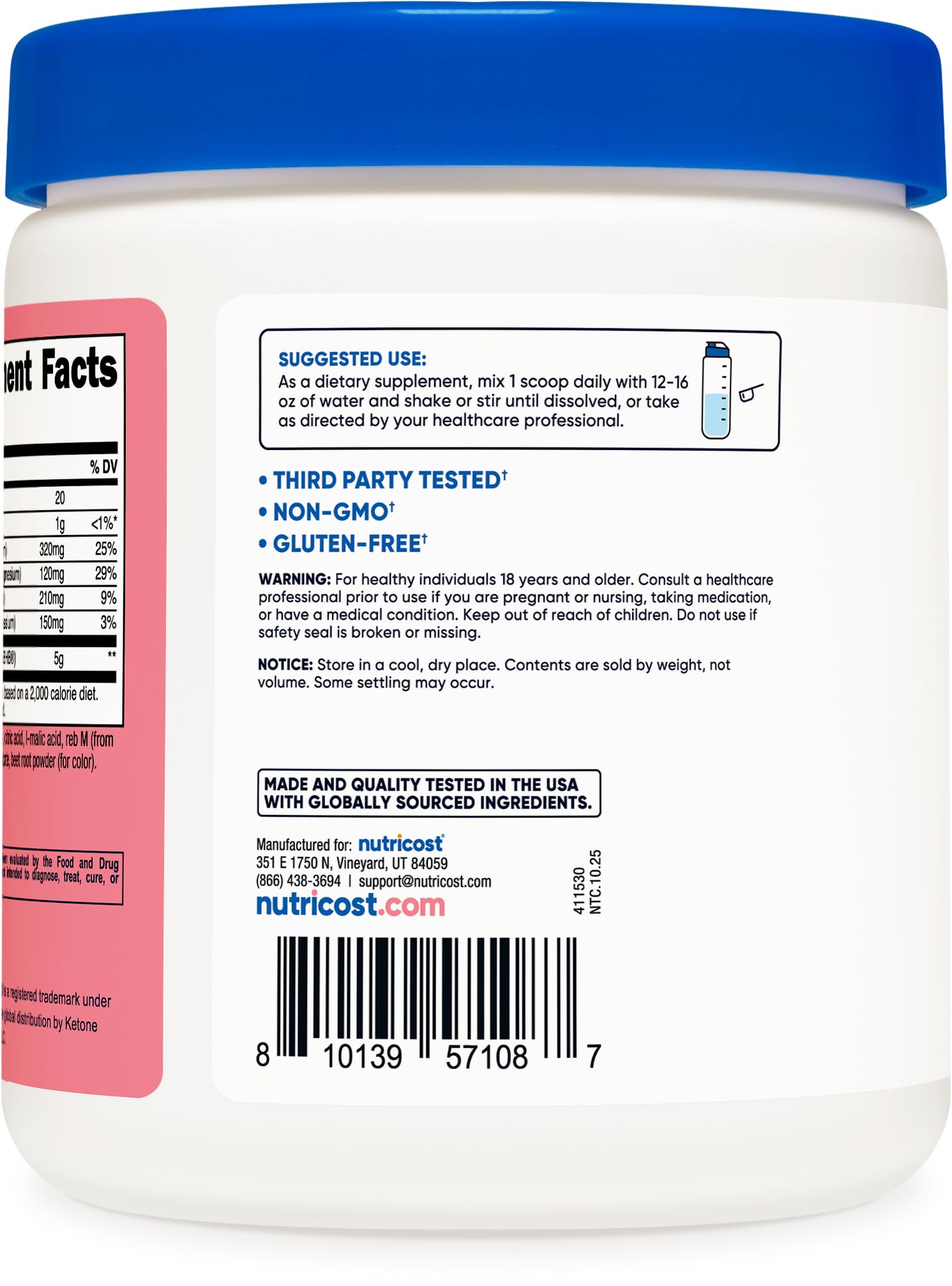 Nutricost BHB Salts Drink Mix Strawberry Lemonade nutritional information