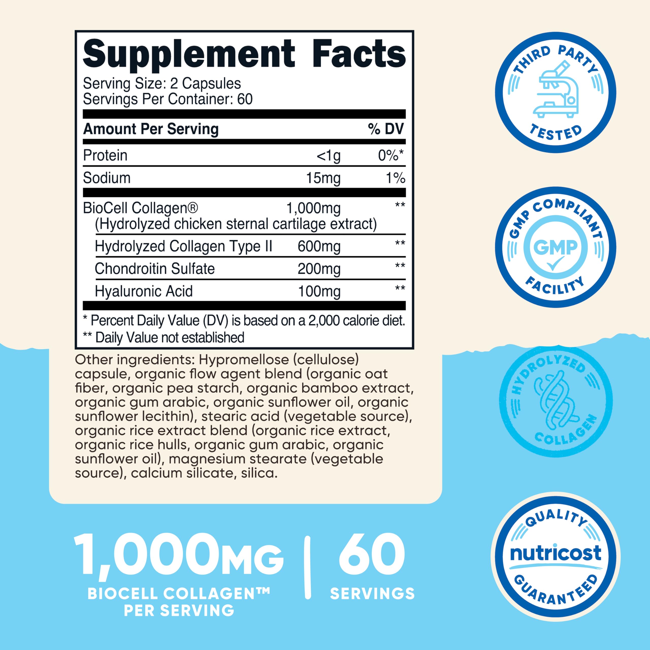 Nutricost BioCell Collagen 1000mg 60 Capsules back view