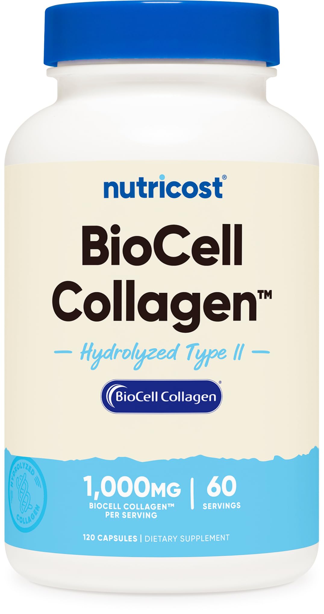 Nutricost BioCell Collagen 1000mg 60 Capsules front view