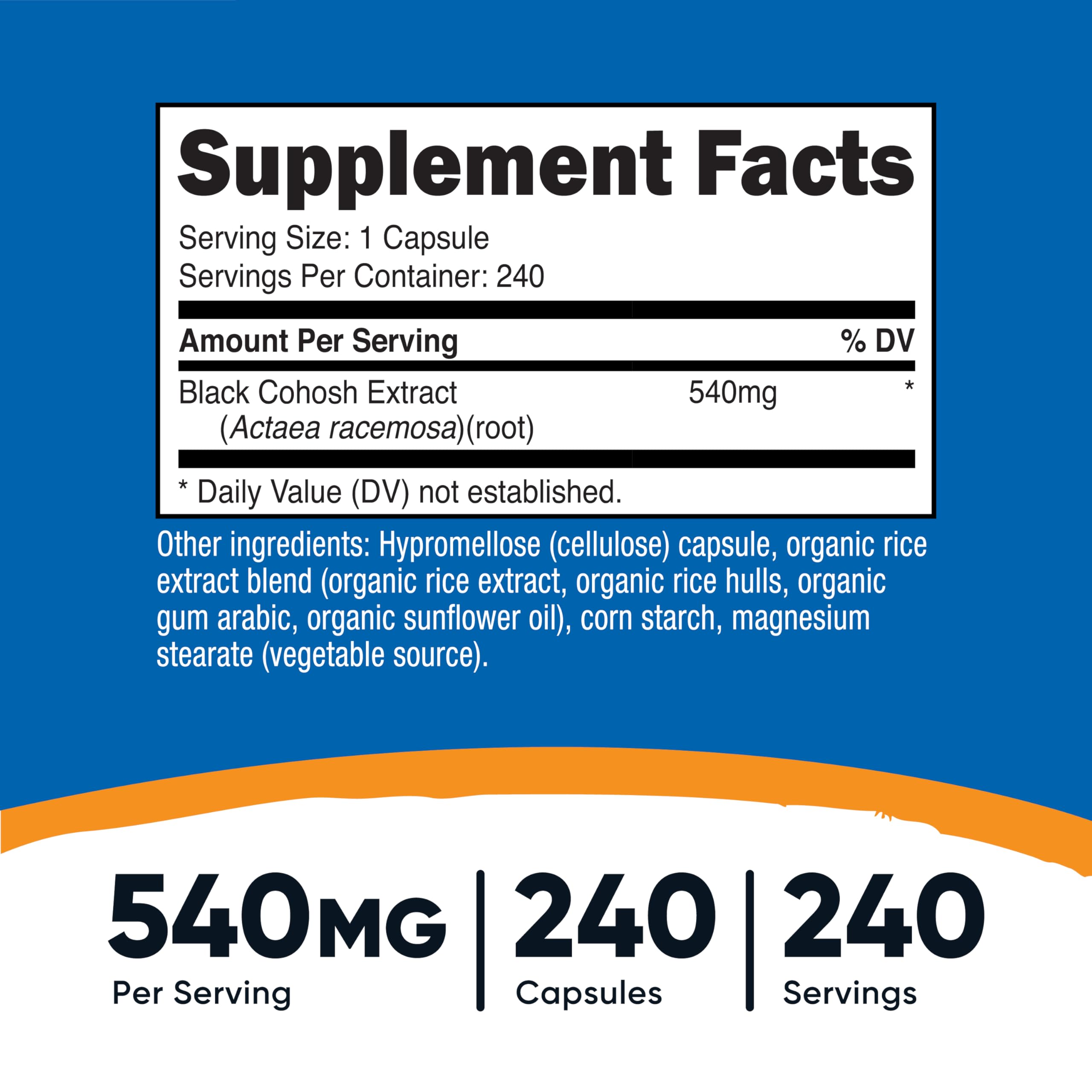 Nutricost Black Cohosh 540mg 240 Capsules side view