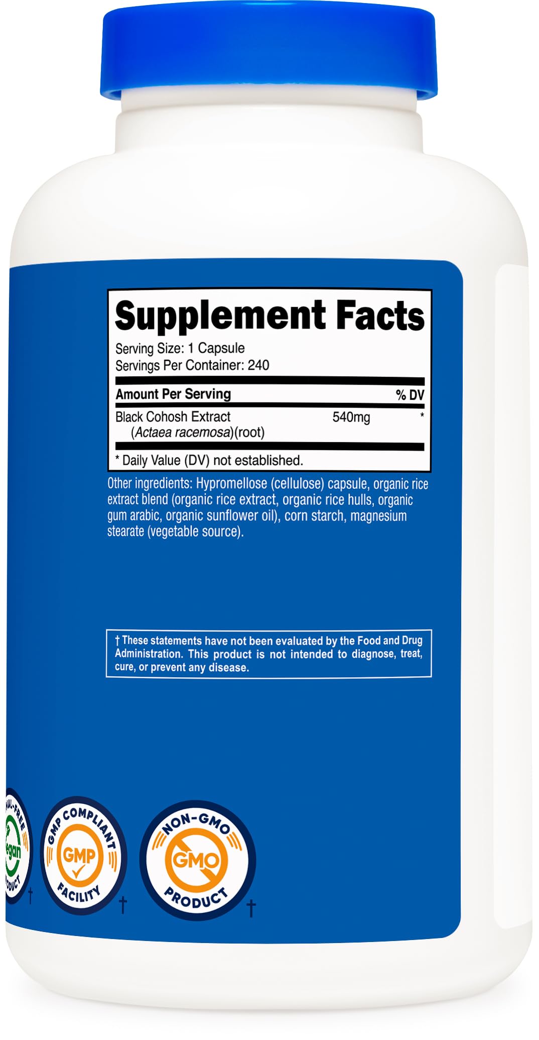 Nutricost Black Cohosh 540mg nutritional information label
