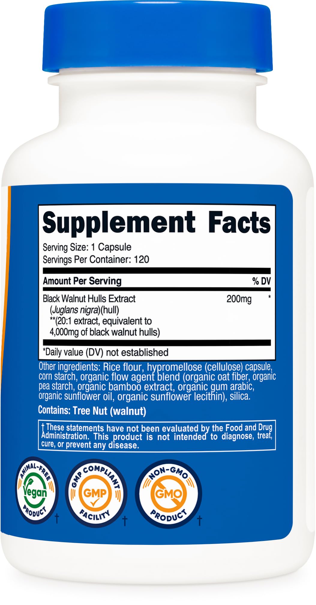 Nutricost Black Walnut Hulls Extract 200mg capsules on a wooden table
