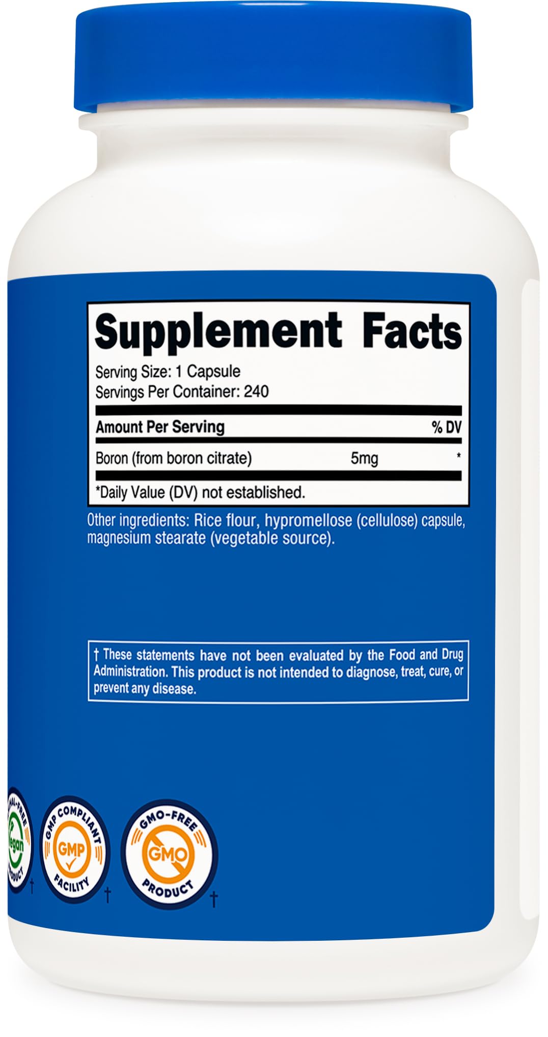 Nutricost Boron Capsules 5mg packaging with nutrition facts