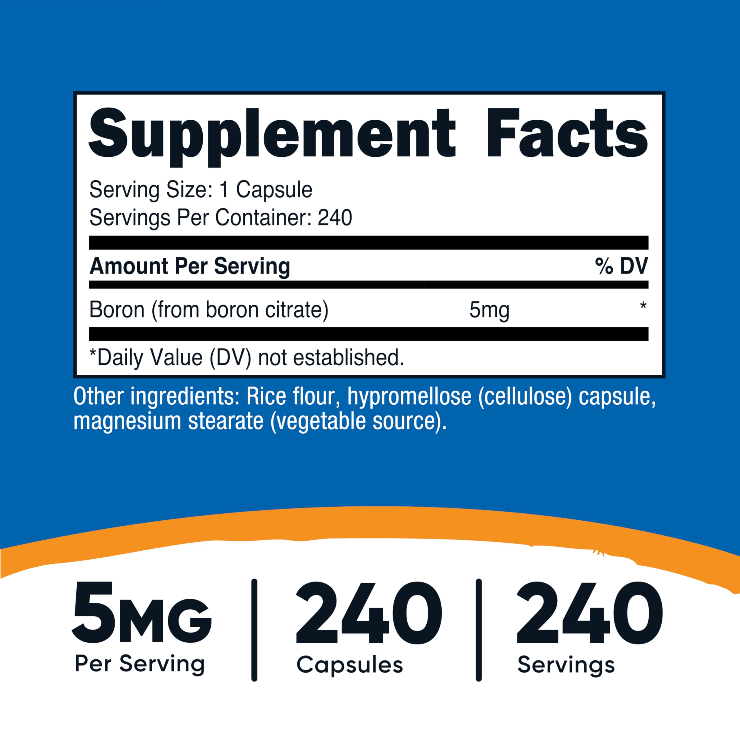 Nutricost Boron Capsules 5mg side view showing the label