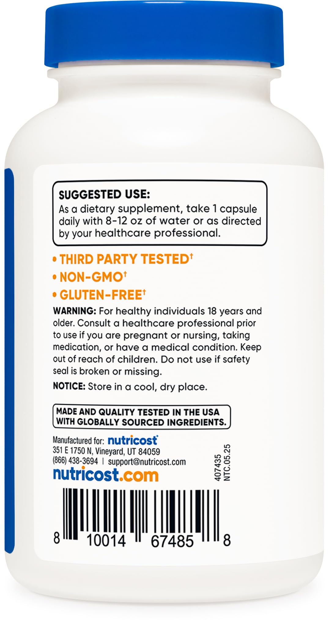 Nutricost Boron Supplement back view with ingredient list