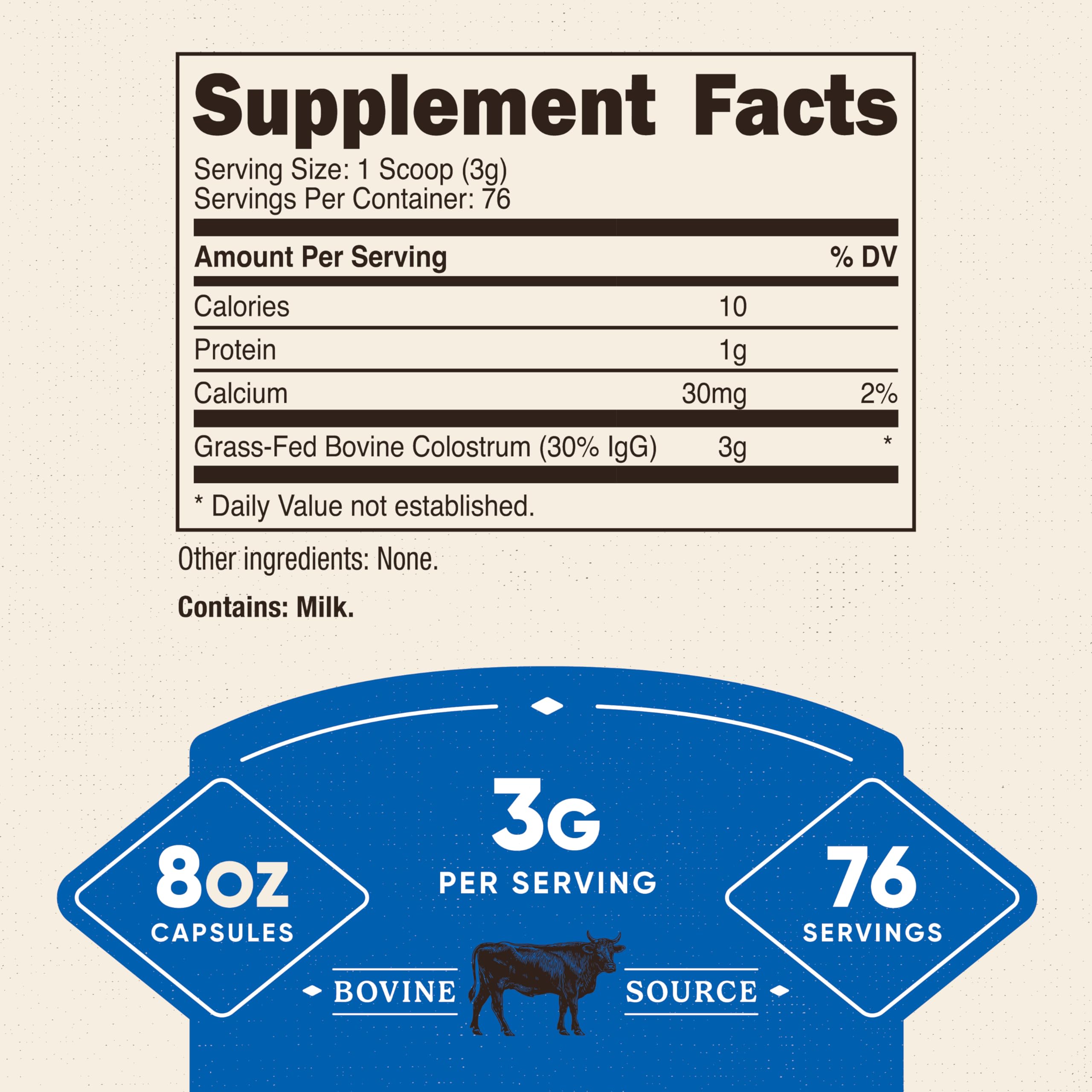 Nutricost Bovine Colostrum Powder 8oz back view showing ingredient list