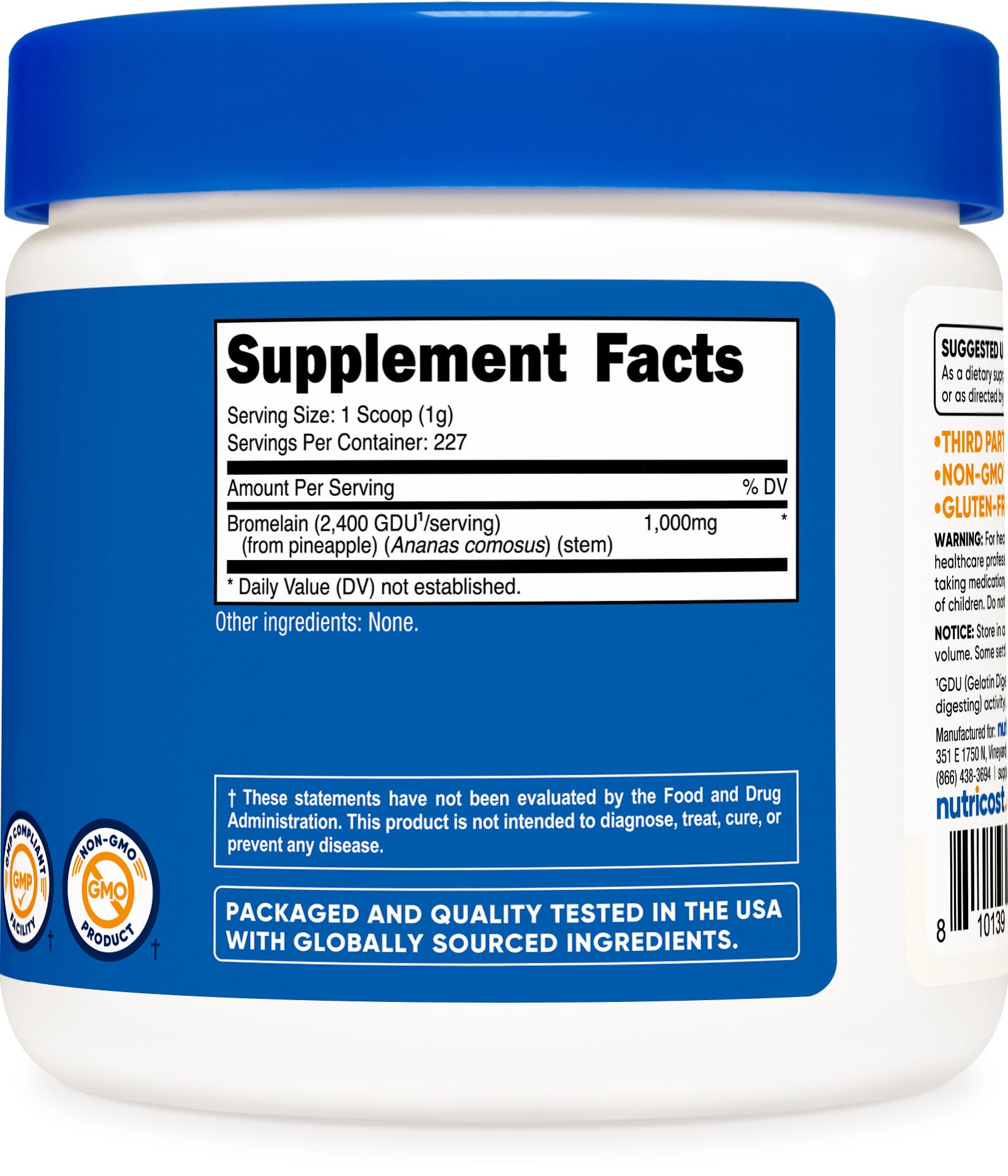 Nutricost Bromelain Powder nutritional information