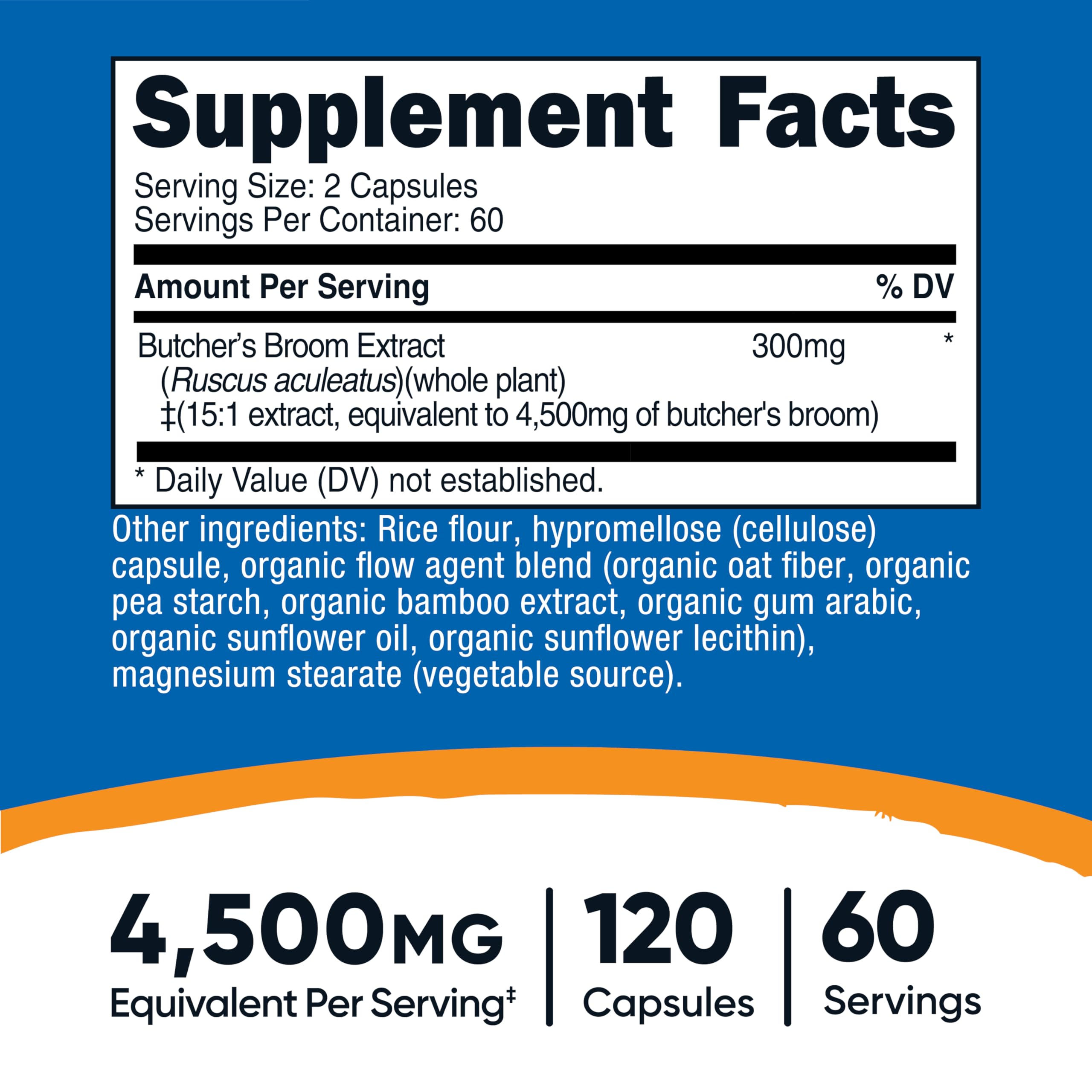 Nutricost Butcher's Broom Extract Capsules 300mg bottle side view