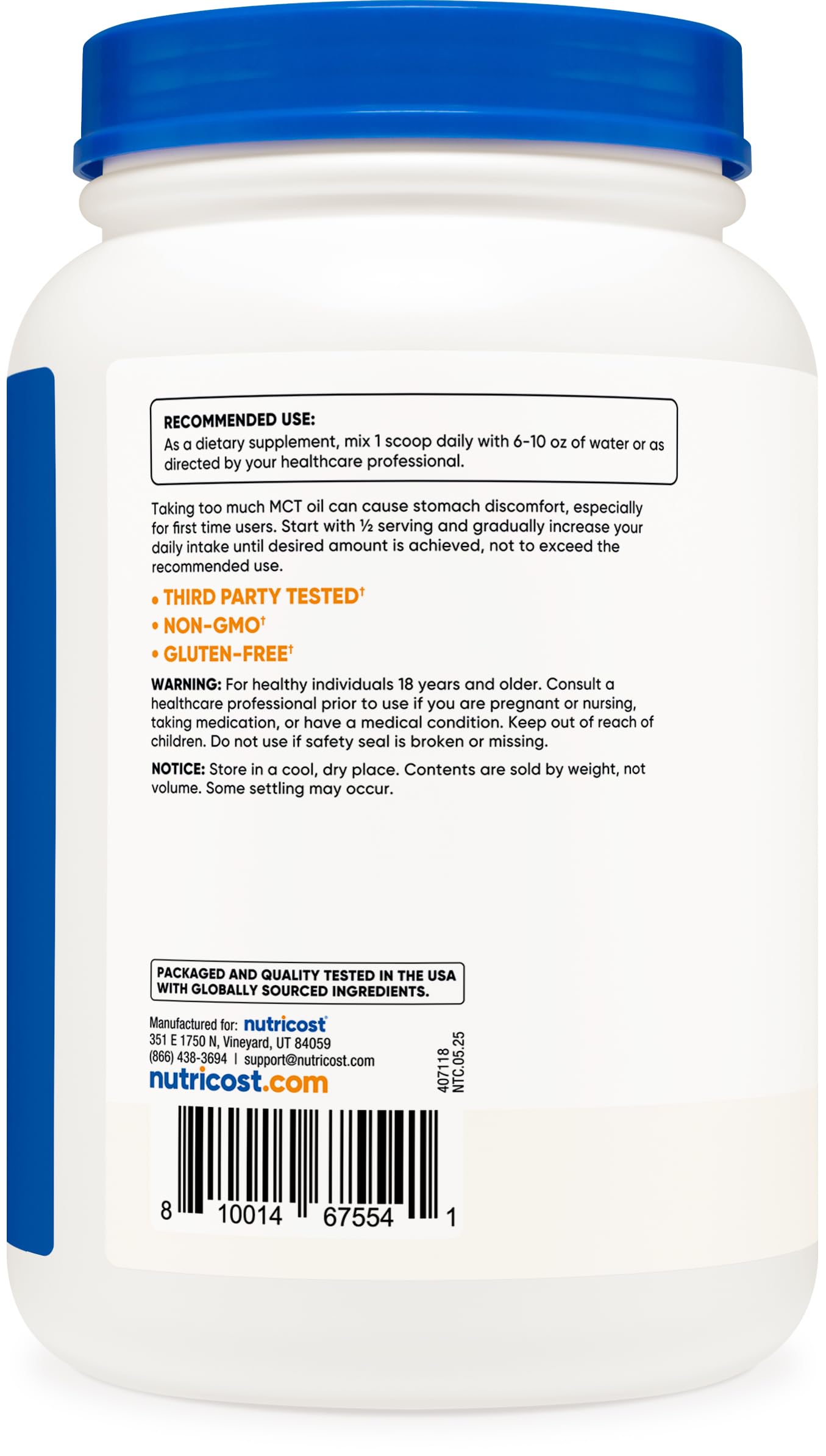 Nutricost C8 MCT Oil Powder nutritional information