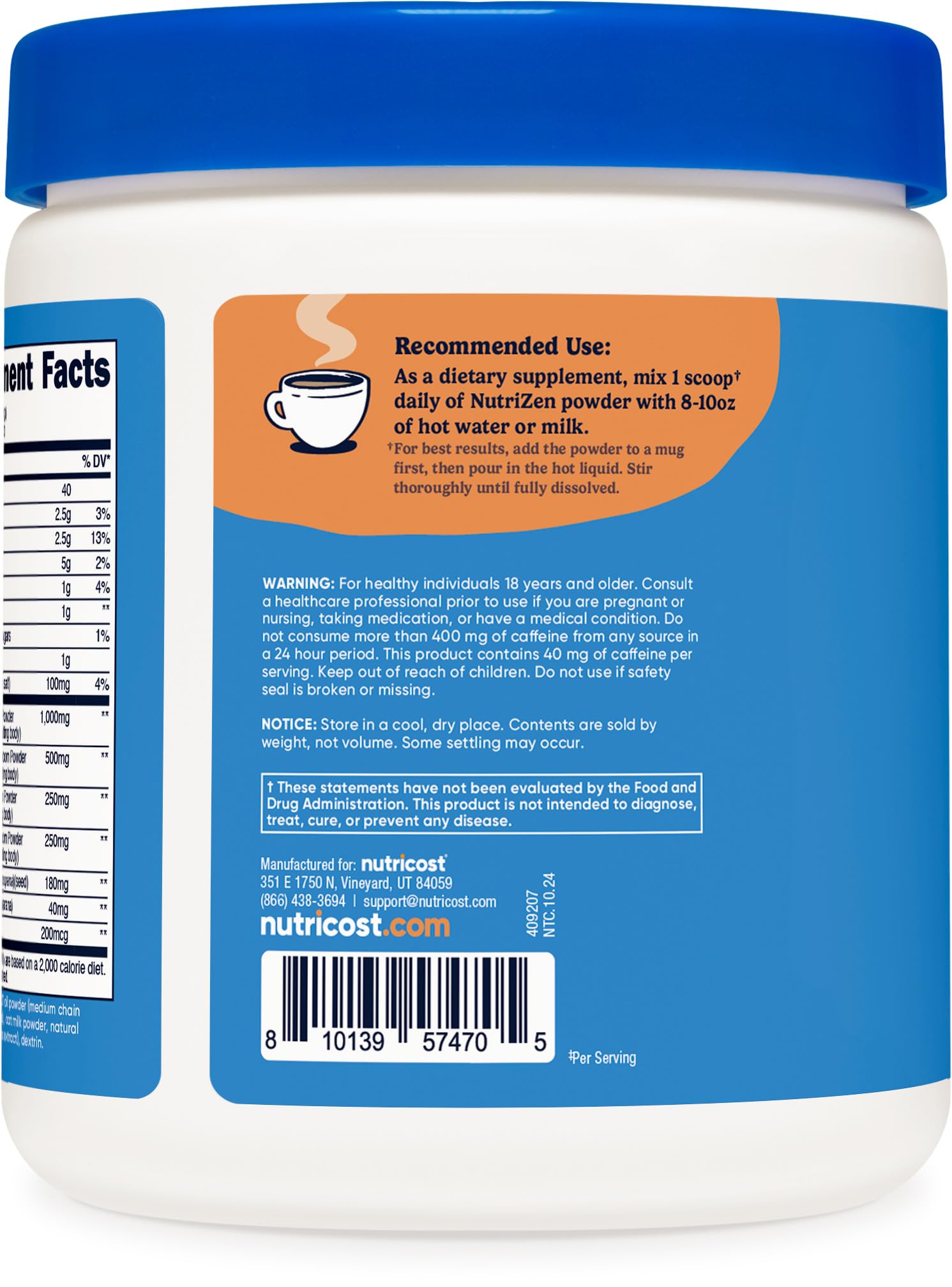 Nutricost Cafe Latte Adaptogenic Mushroom Drink container side view