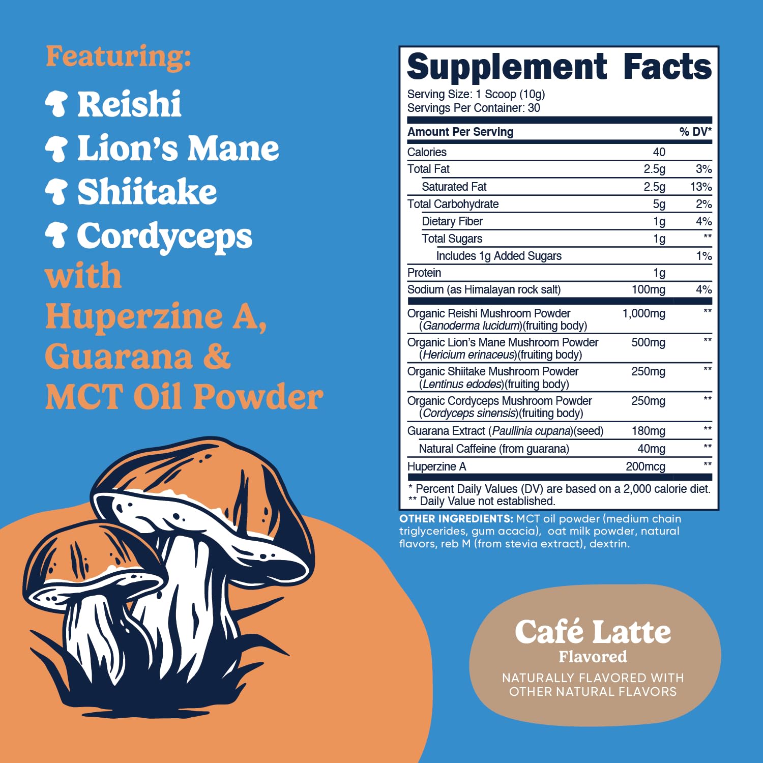 Nutricost Cafe Latte Adaptogenic Mushroom Drink powder in a cup