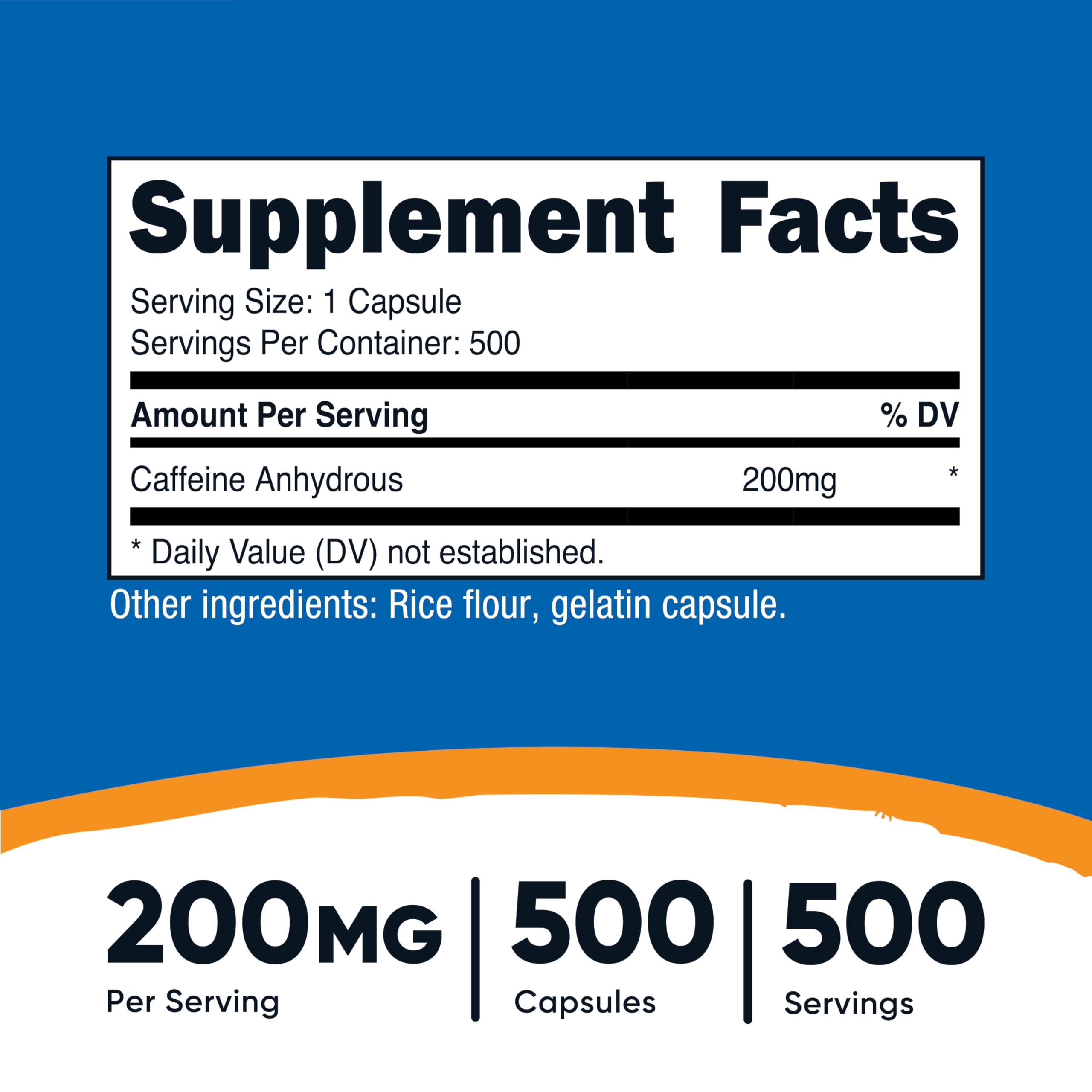 Nutricost Caffeine Capsules 200mg side view with packaging
