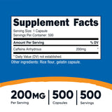 Nutricost Caffeine Capsules 200mg side view with packaging