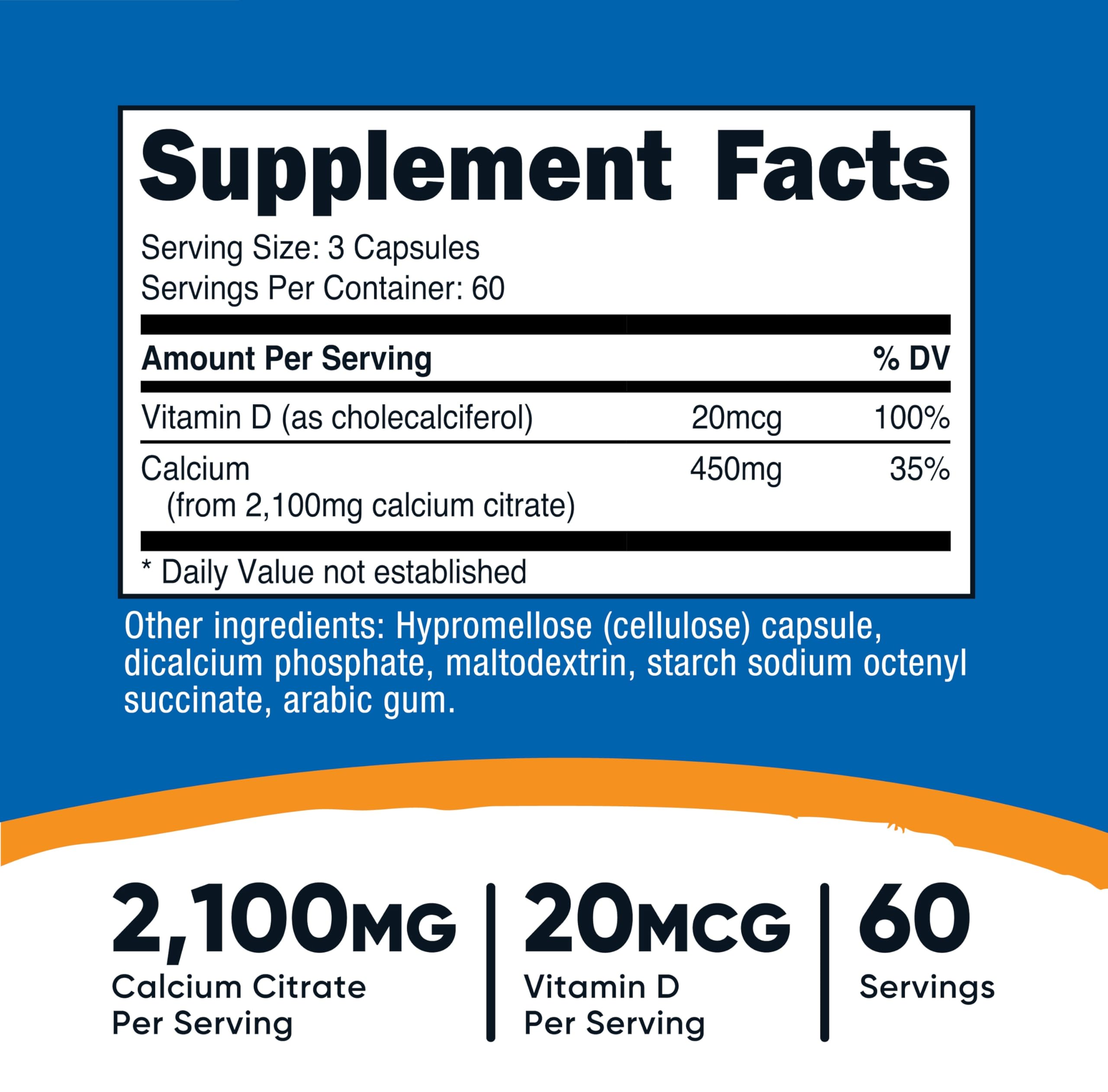 Nutricost Calcium Citrate 180 capsules side view