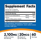 Nutricost Calcium Citrate 180 capsules side view