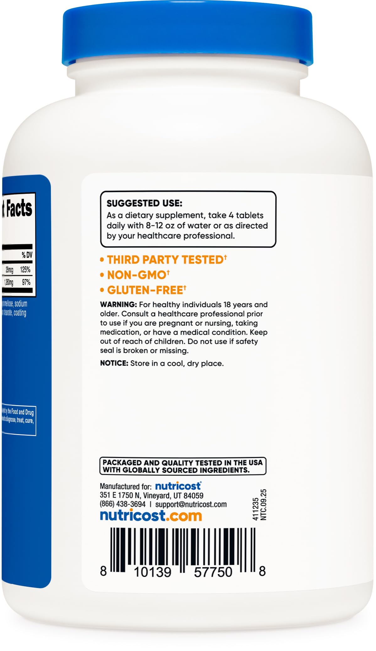 Nutricost Calcium Citrate nutritional information