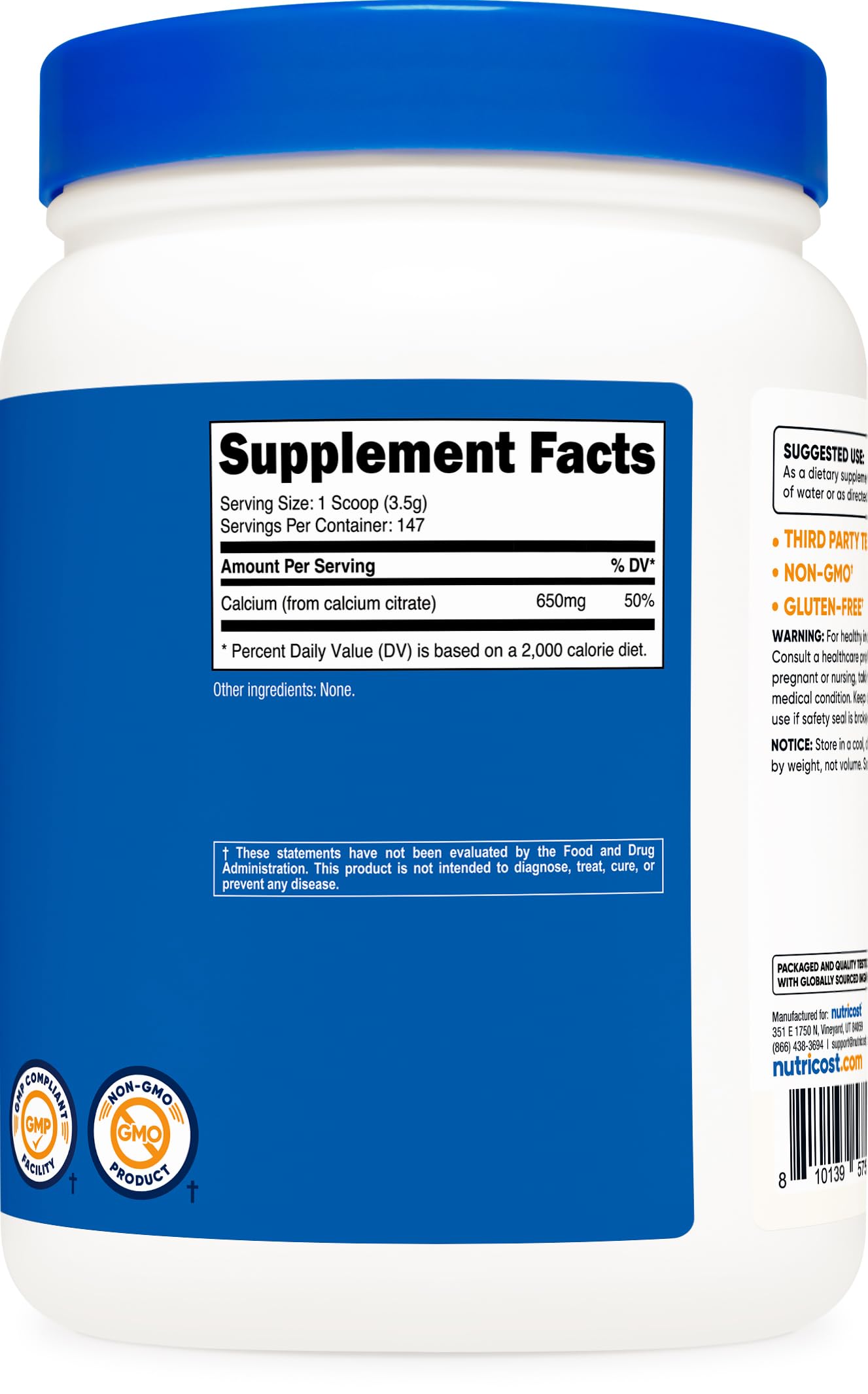 Nutricost Calcium Citrate Powder in a glass of water