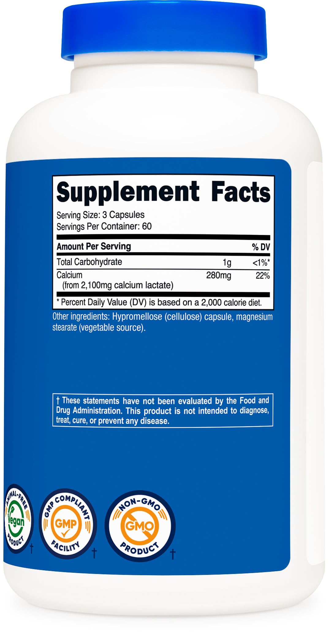 Nutricost Calcium Lactate capsules on table
