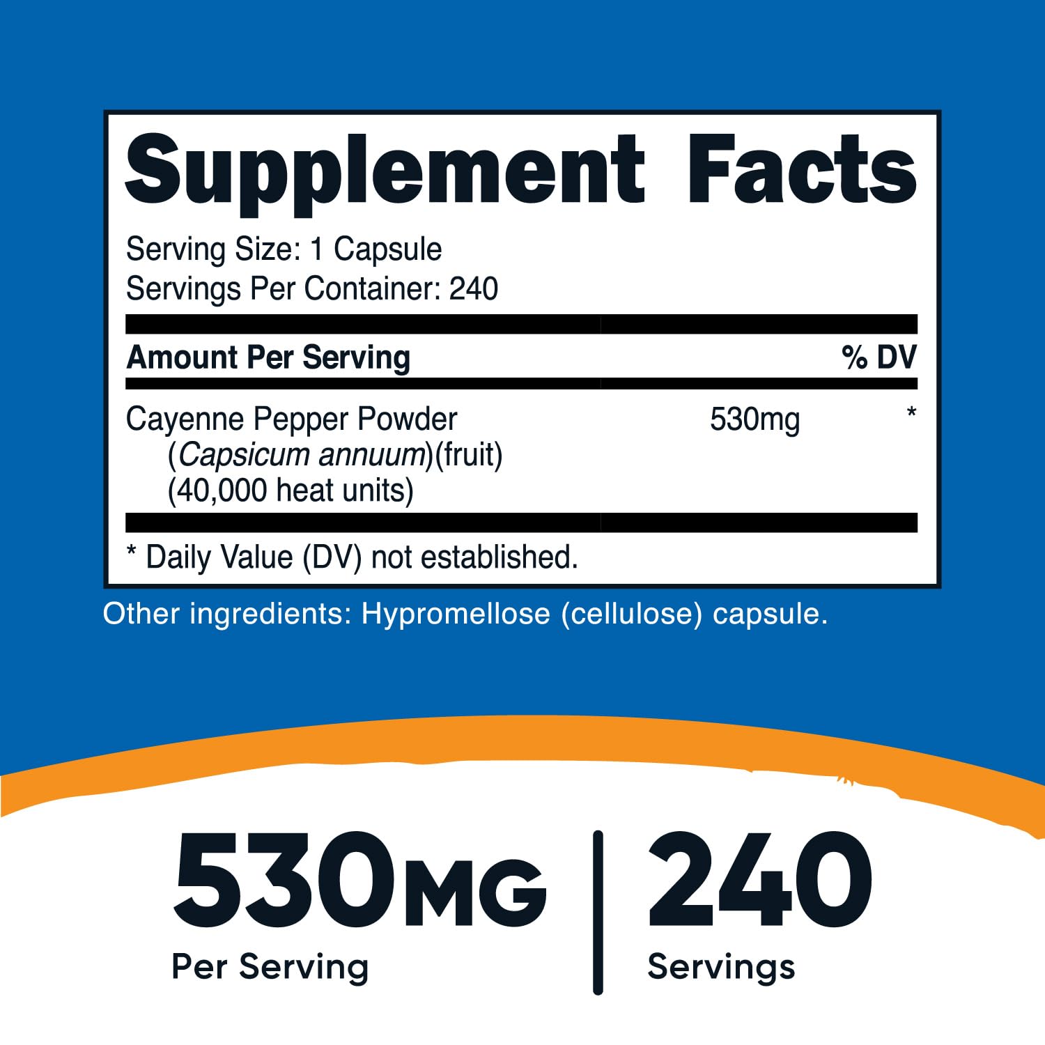 Nutricost Cayenne Pepper Capsules 530mg bottle side view