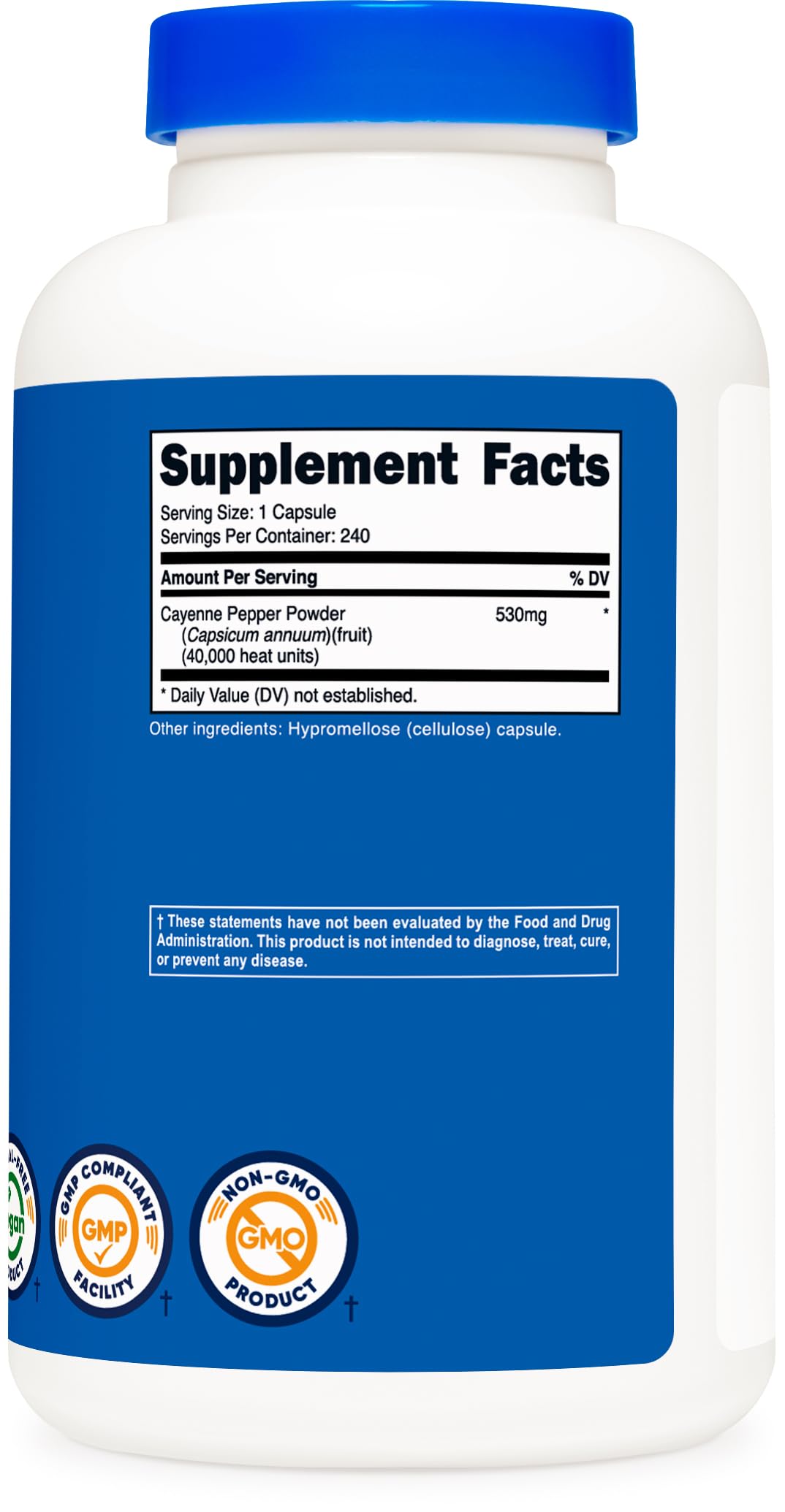 Nutricost Cayenne Pepper Capsules 530mg nutritional information on bottle