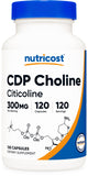 Nutricost CDP Choline Capsules 300mg bottle front view