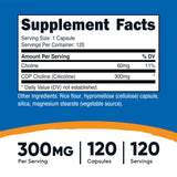 Nutricost CDP Choline Capsules 300mg side view with label