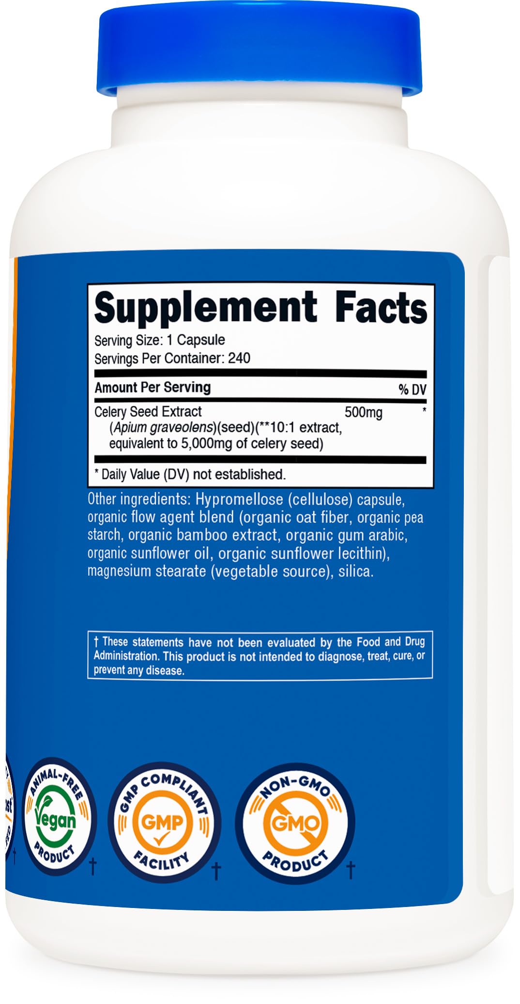 Nutricost Celery Seed Capsules ingredients list on back
