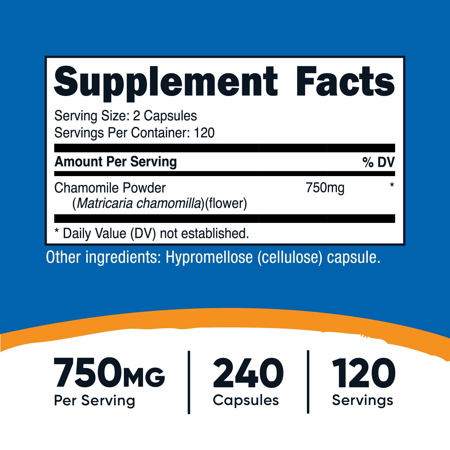 Nutricost Chamomile Capsules side view showing capsule details