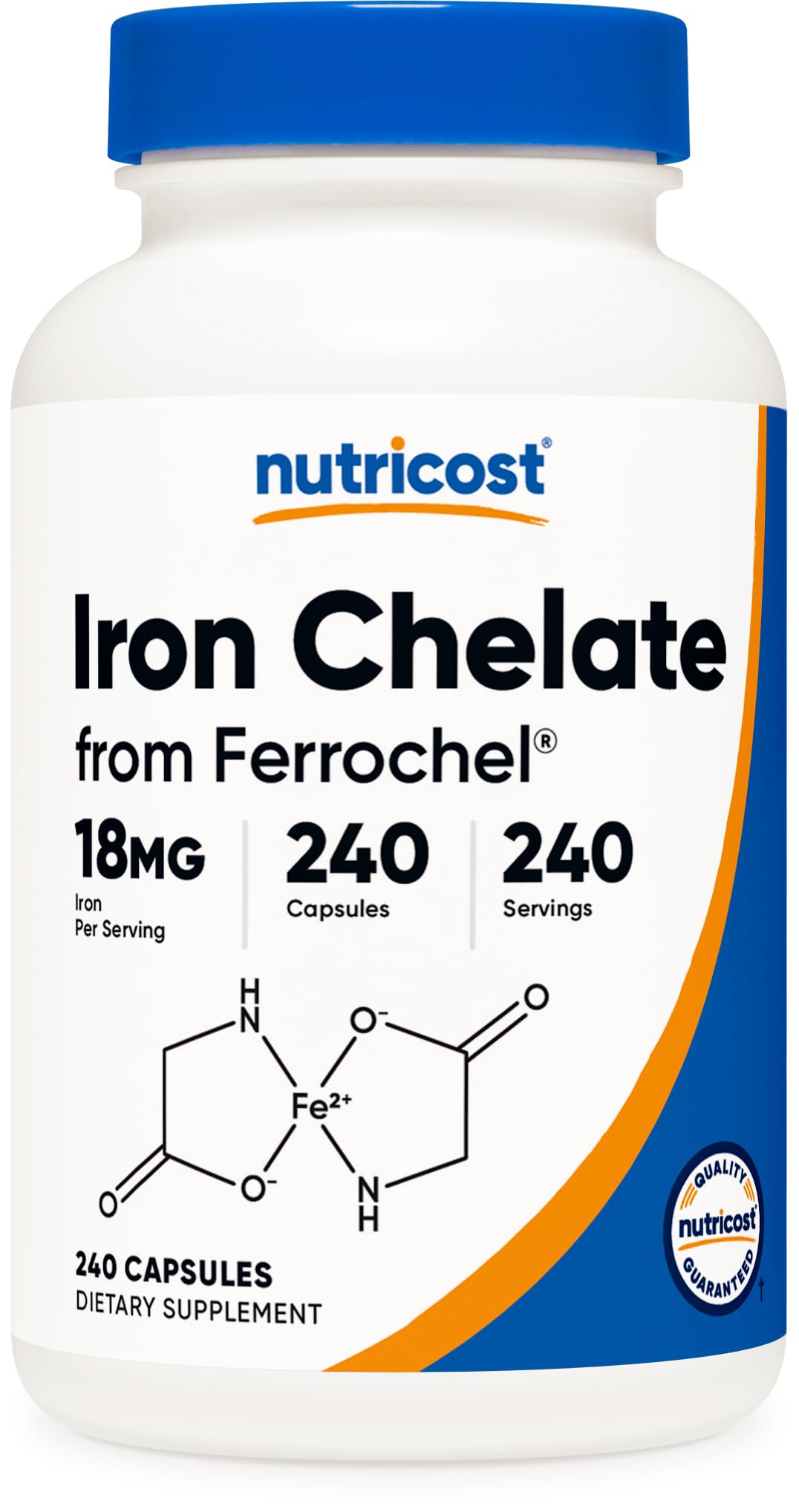Nutricost Chelated Iron 18mg capsules front view